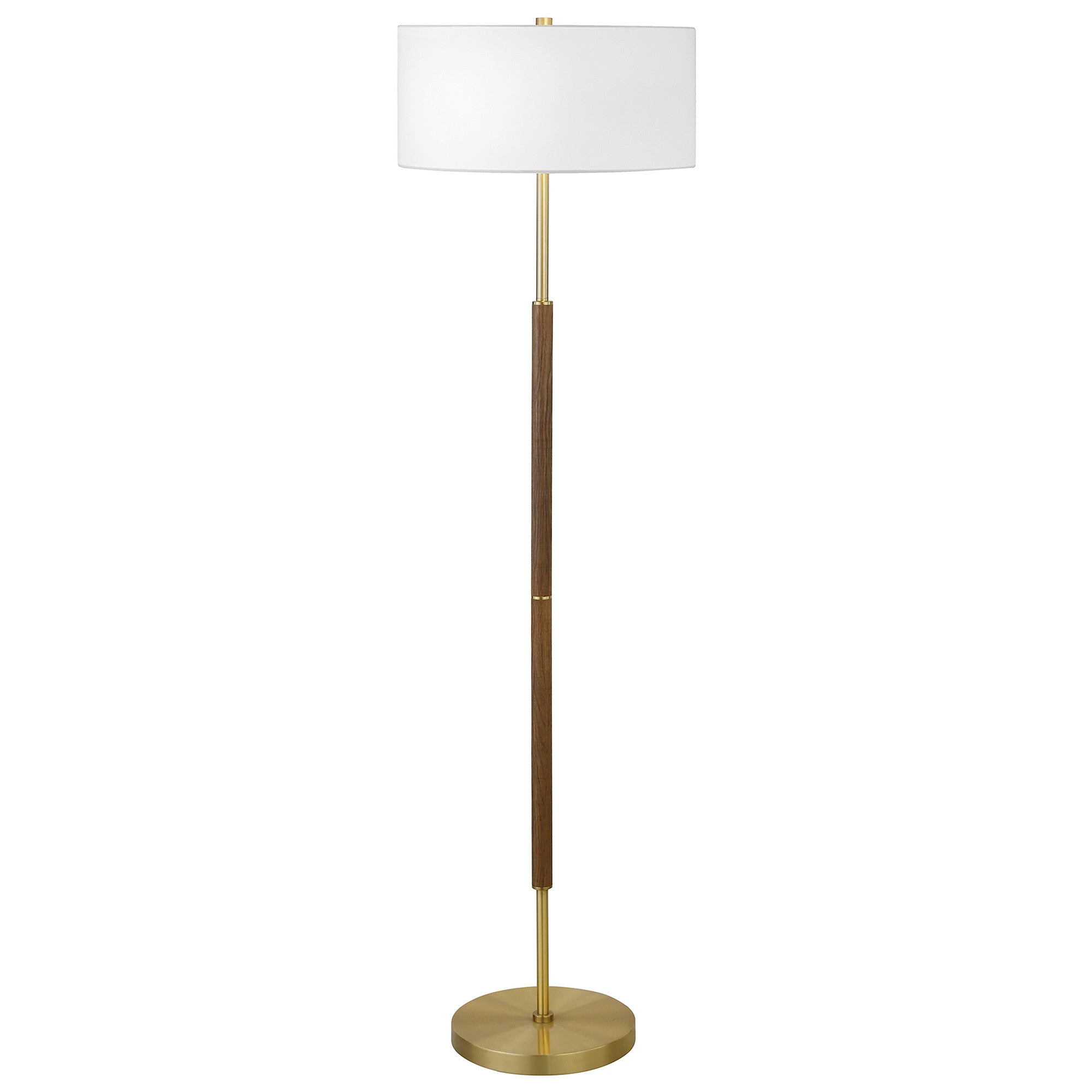 61 Brass Two Light Floor Lamp With White Frosted Glass Drum Shade