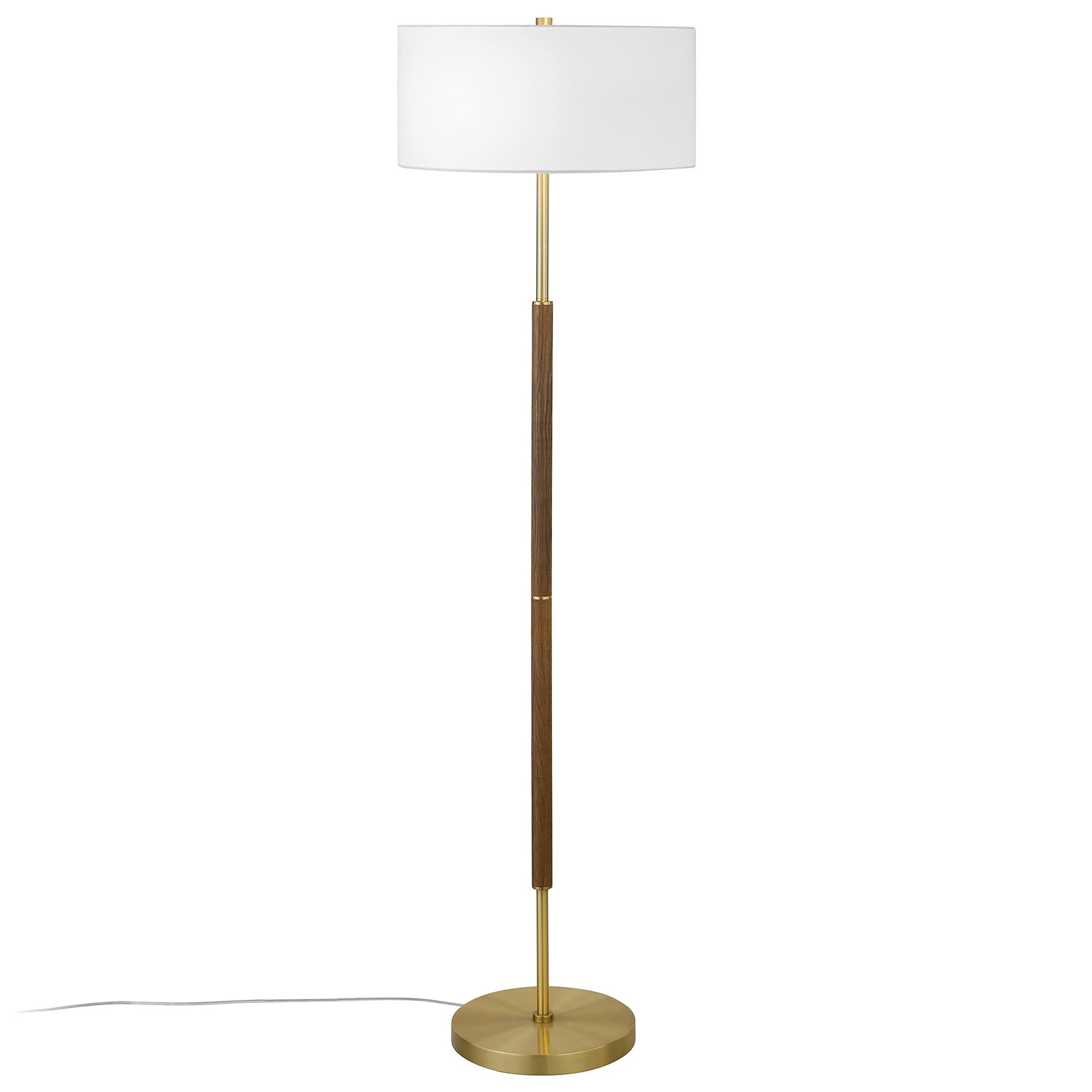 61 Brass Two Light Floor Lamp With White Frosted Glass Drum Shade