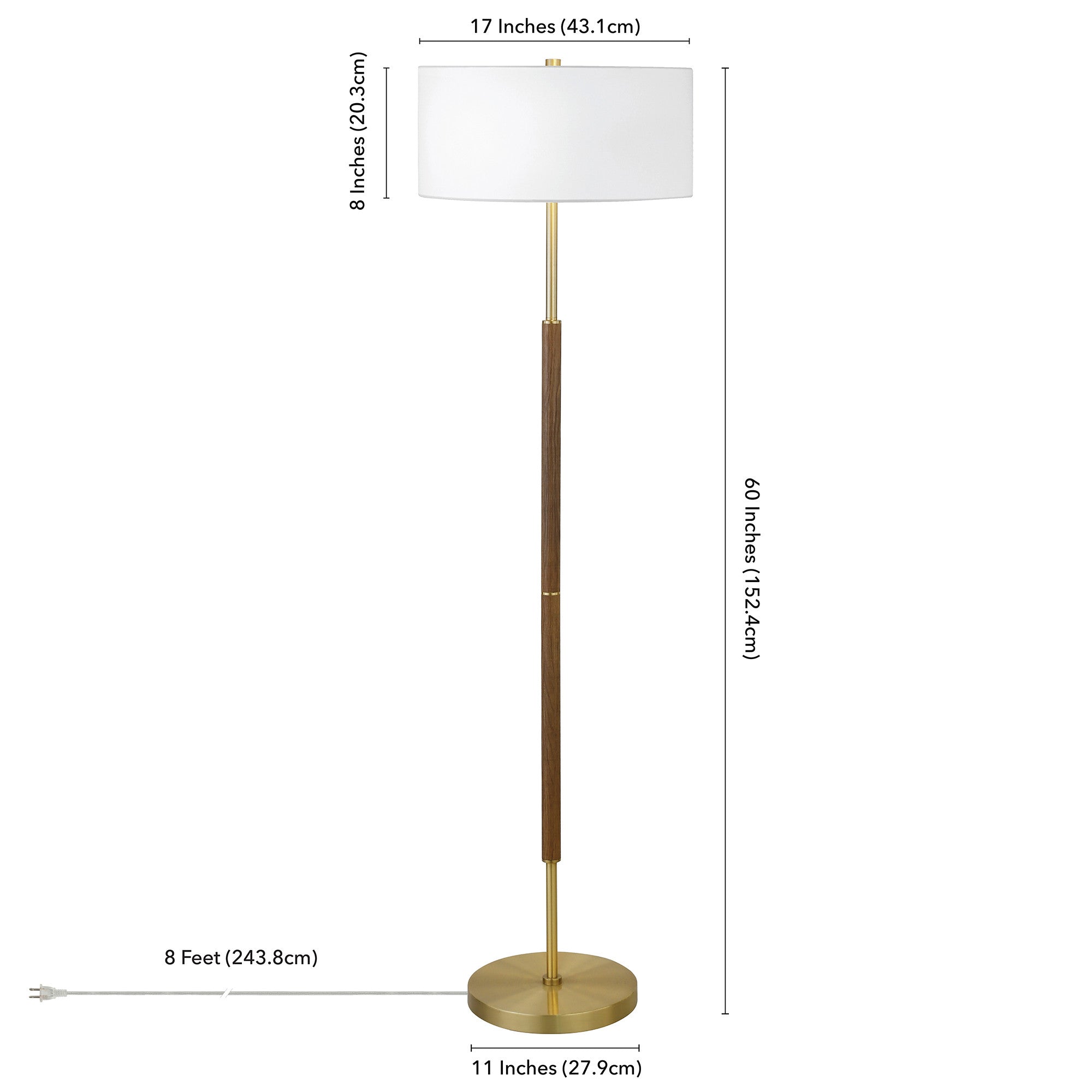 61 Brass Two Light Floor Lamp With White Frosted Glass Drum Shade