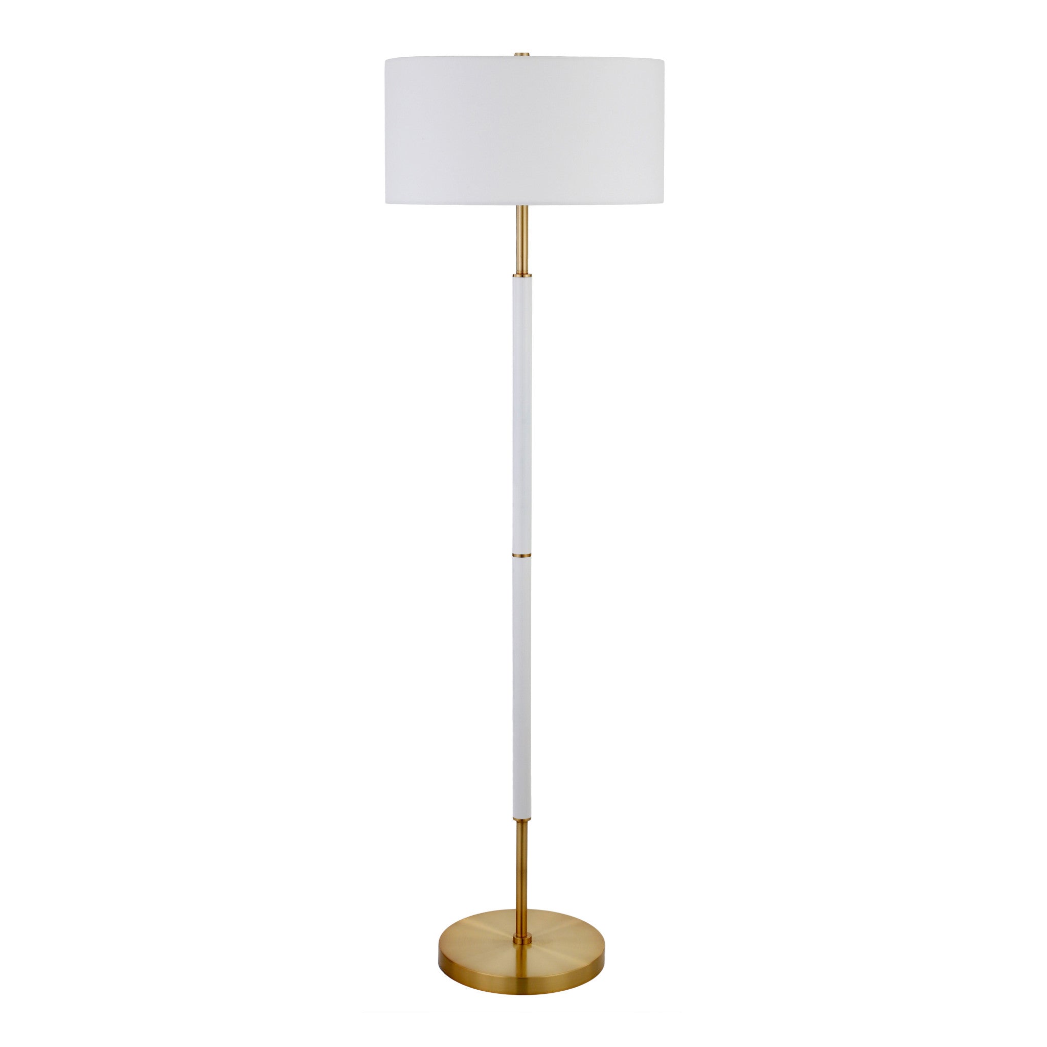 61 Brass Two Light Floor Lamp With White Frosted Glass Drum Shade