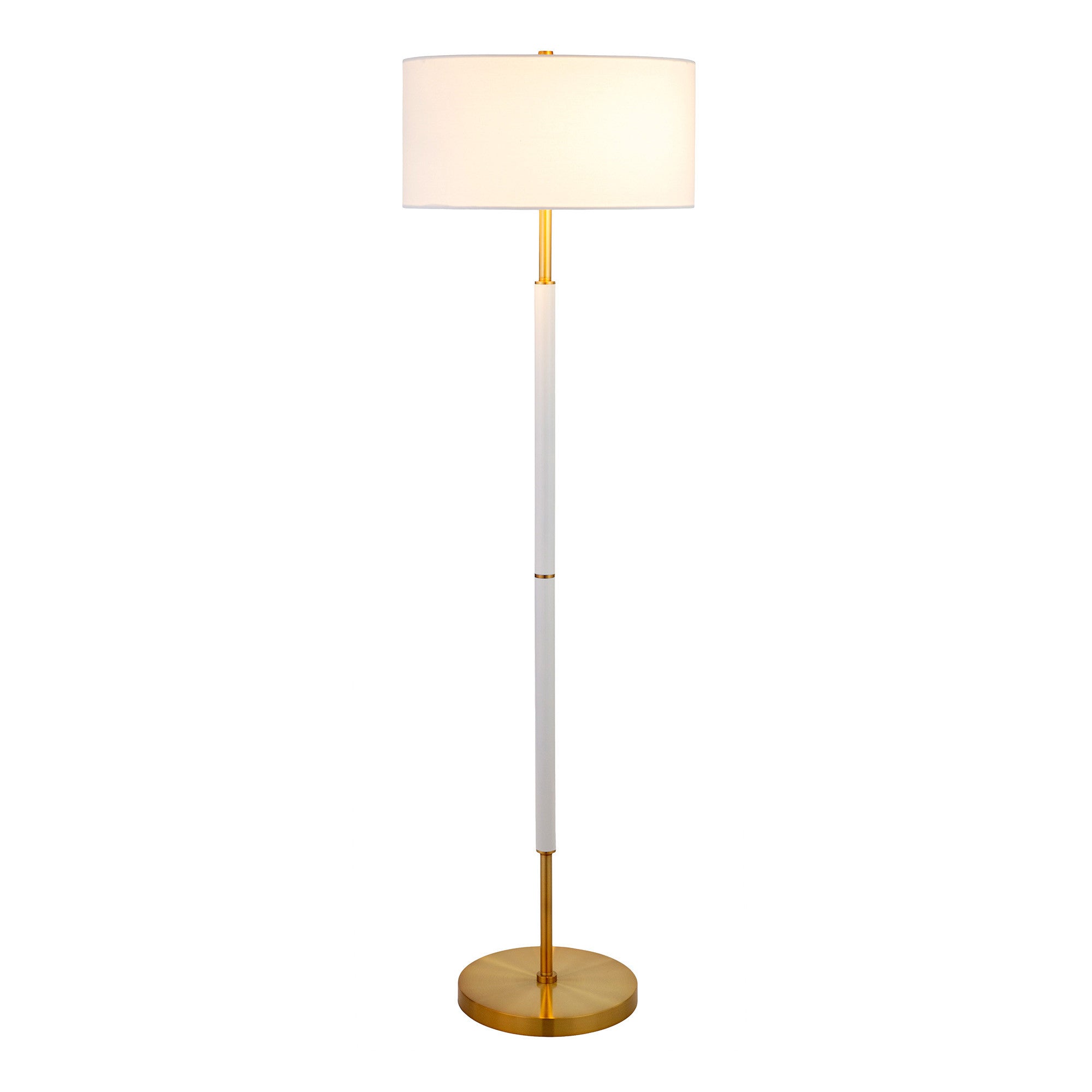 61 Brass Two Light Floor Lamp With White Frosted Glass Drum Shade