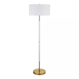 61 Brass Two Light Floor Lamp With White Frosted Glass Drum Shade