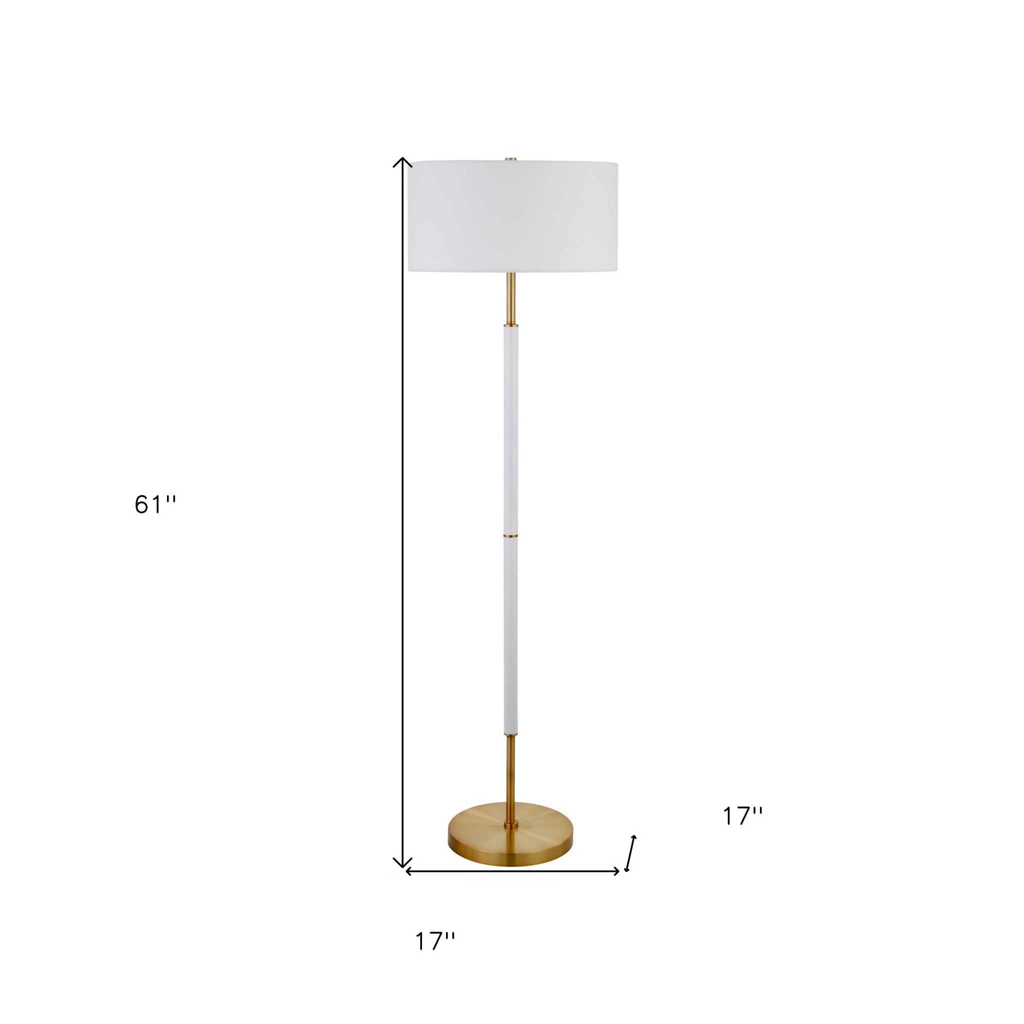 61 Brass Two Light Floor Lamp With White Frosted Glass Drum Shade