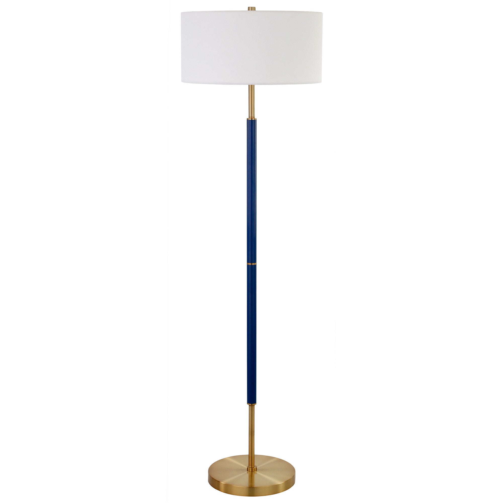 61 Brass Two Light Floor Lamp With White Frosted Glass Drum Shade