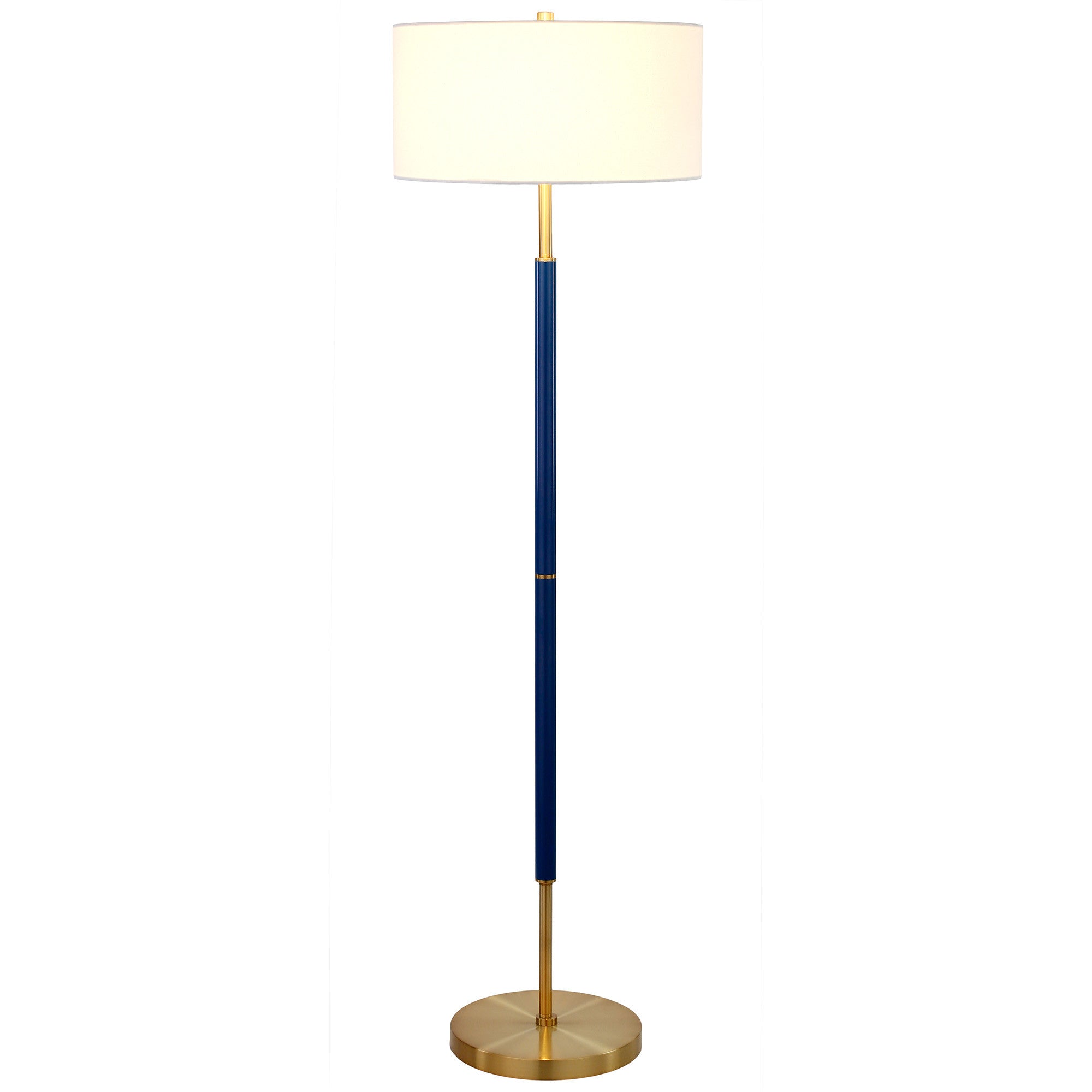 61 Brass Two Light Floor Lamp With White Frosted Glass Drum Shade