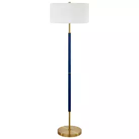 61 Brass Two Light Floor Lamp With White Frosted Glass Drum Shade