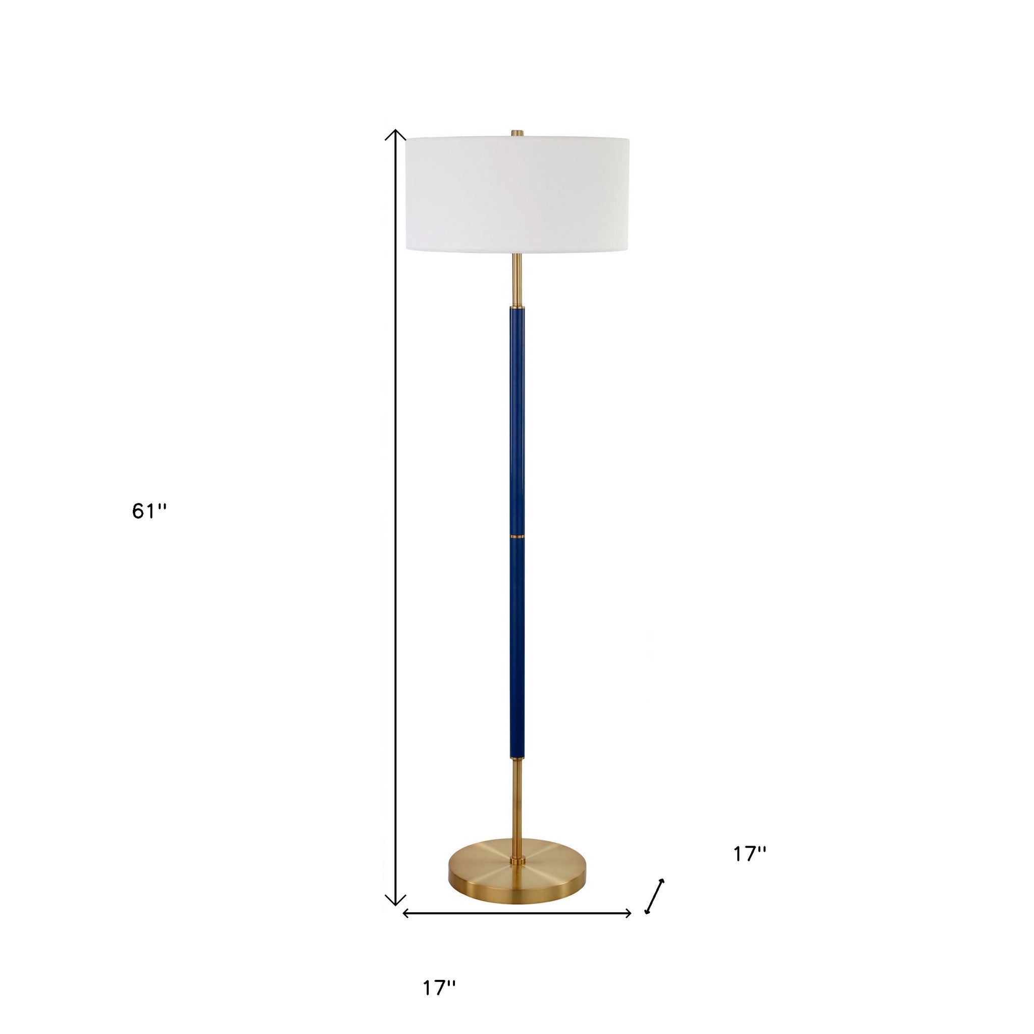 61 Brass Two Light Floor Lamp With White Frosted Glass Drum Shade