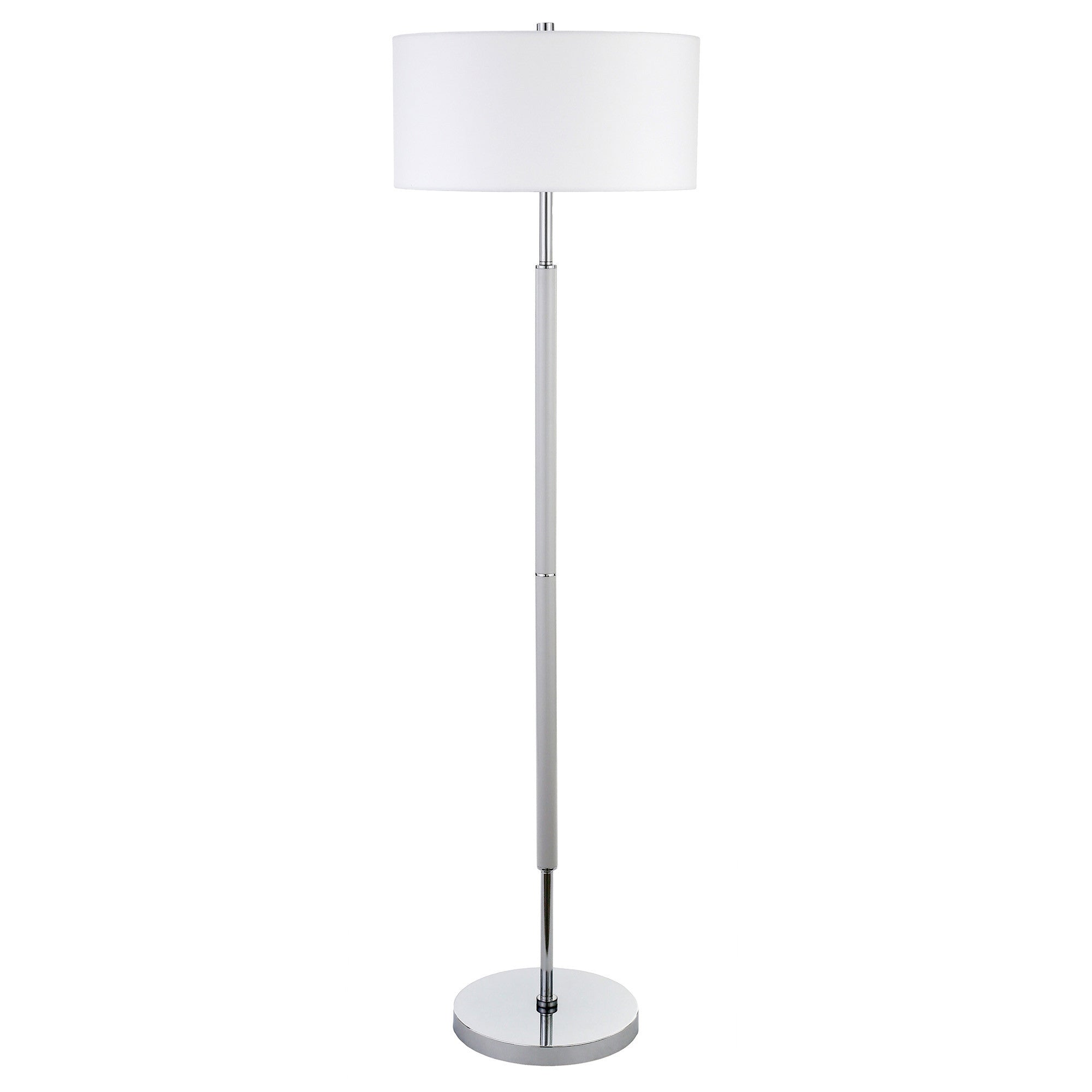 61 Nickel Two Light Floor Lamp With White Frosted Glass Drum Shade