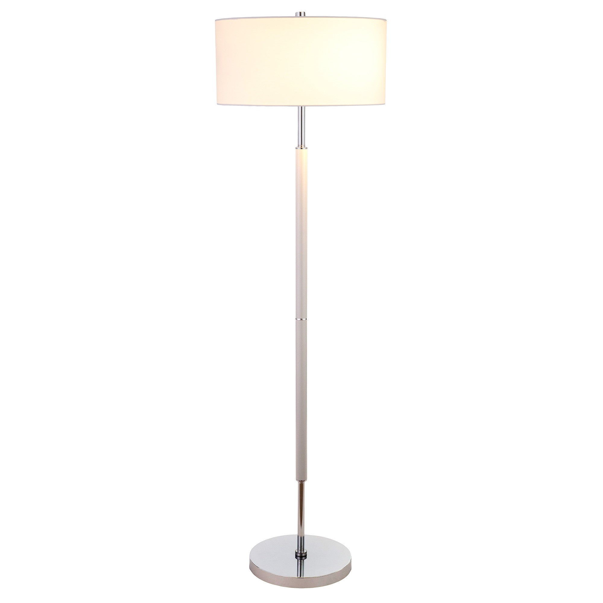 61 Nickel Two Light Floor Lamp With White Frosted Glass Drum Shade