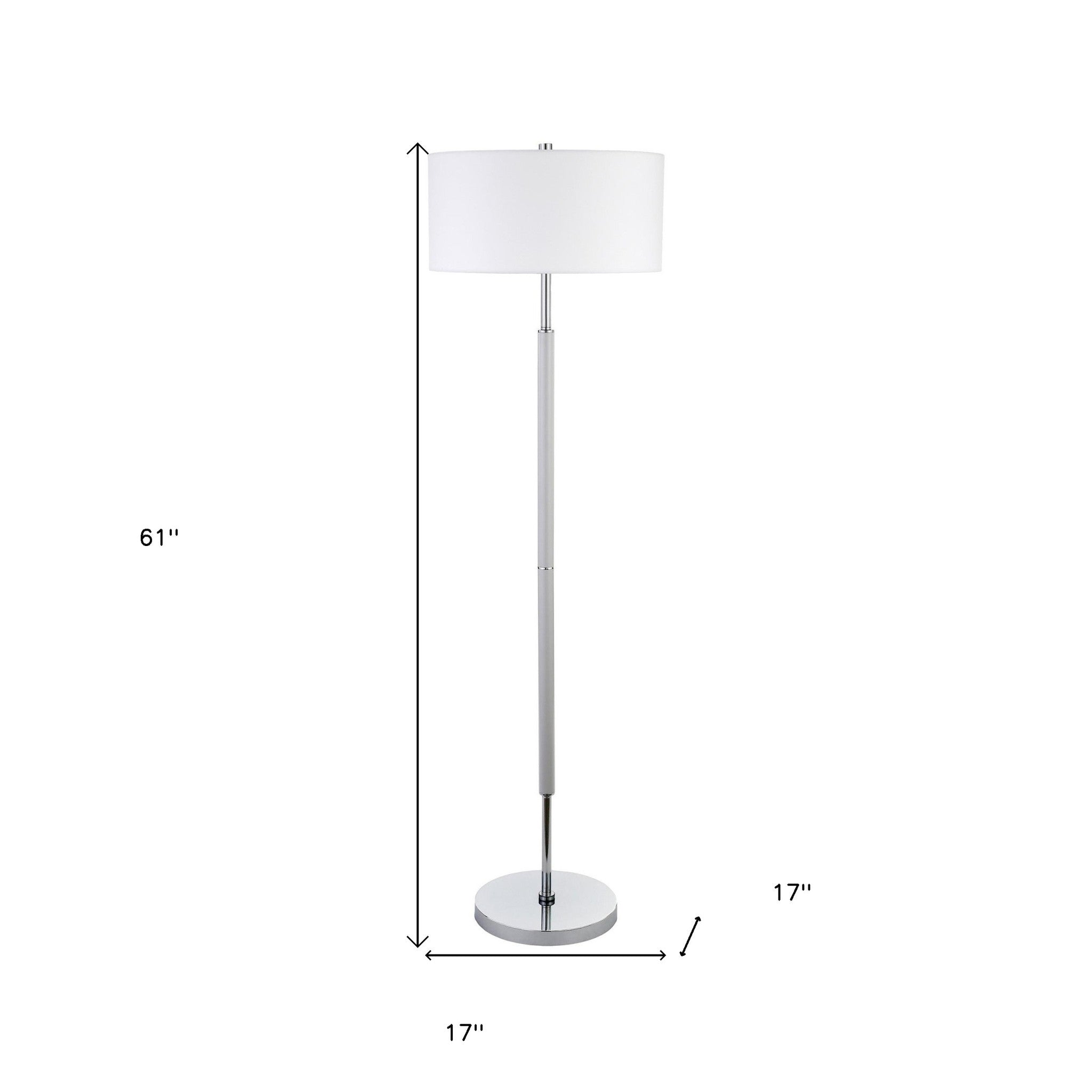 61 Nickel Two Light Floor Lamp With White Frosted Glass Drum Shade