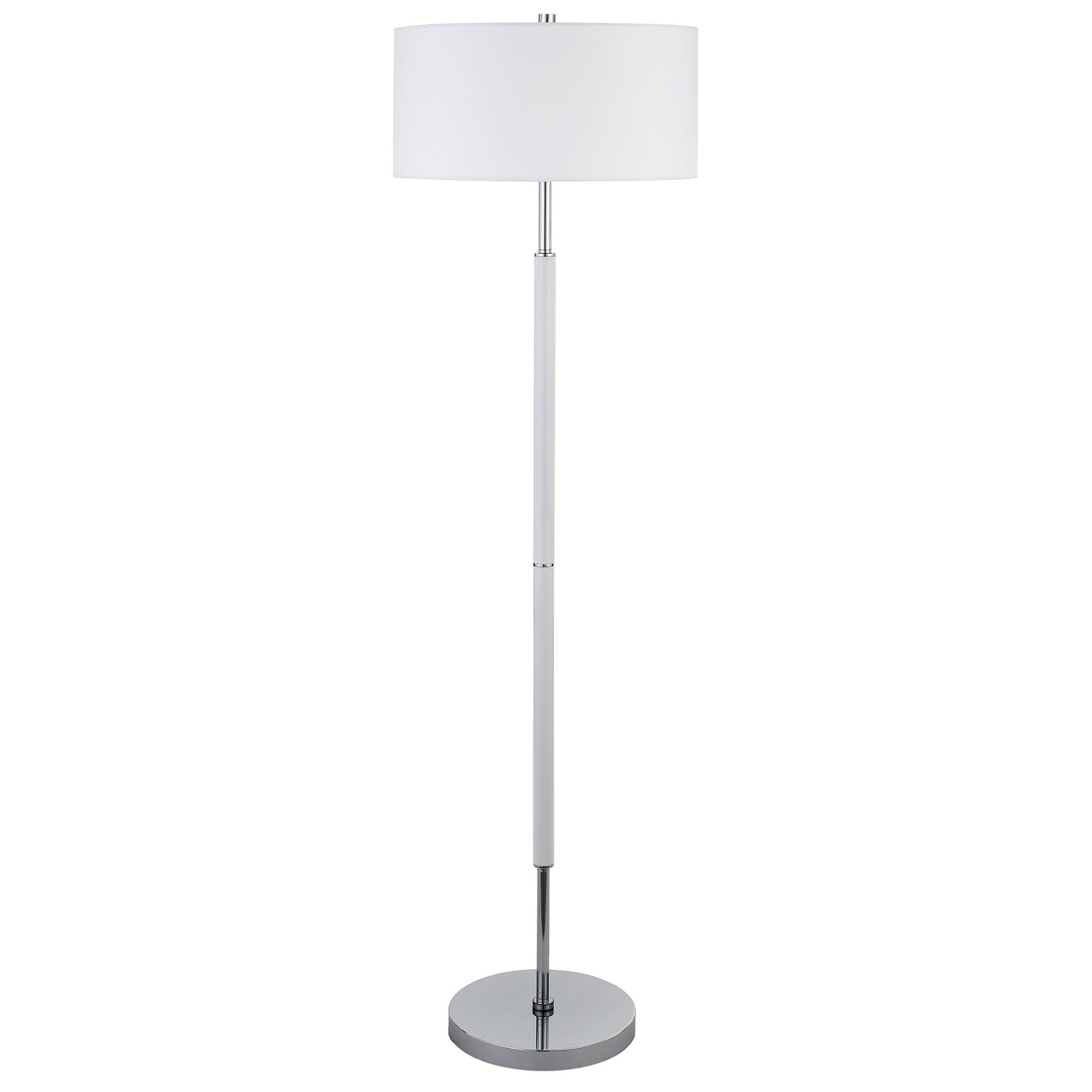 61 Nickel Two Light Floor Lamp With White Frosted Glass Drum Shade