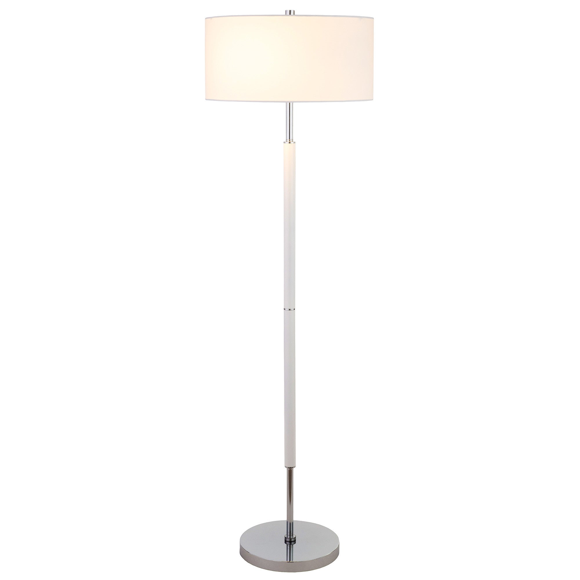 61 Nickel Two Light Floor Lamp With White Frosted Glass Drum Shade