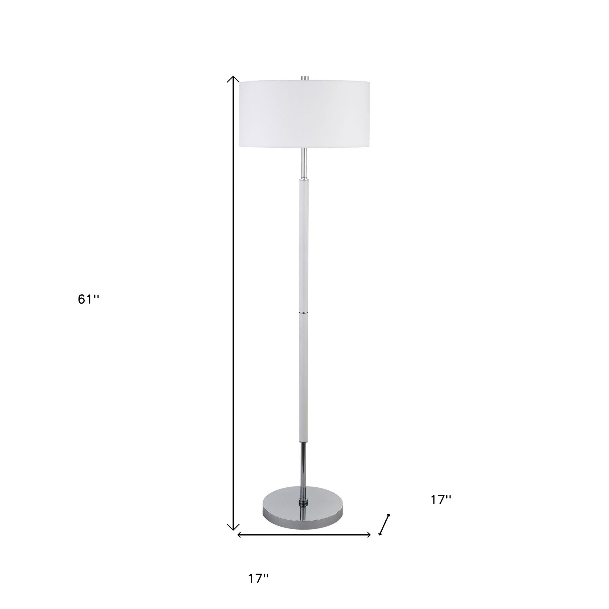 61 Nickel Two Light Floor Lamp With White Frosted Glass Drum Shade