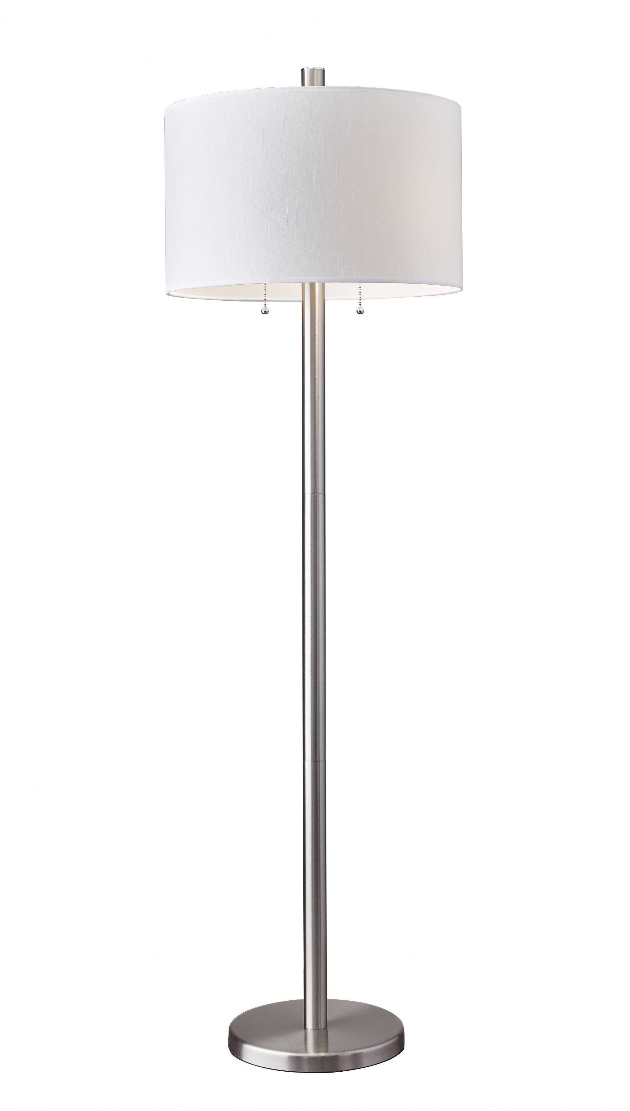 61 Two Light Traditional Shaped Floor Lamp With White Drum Shade