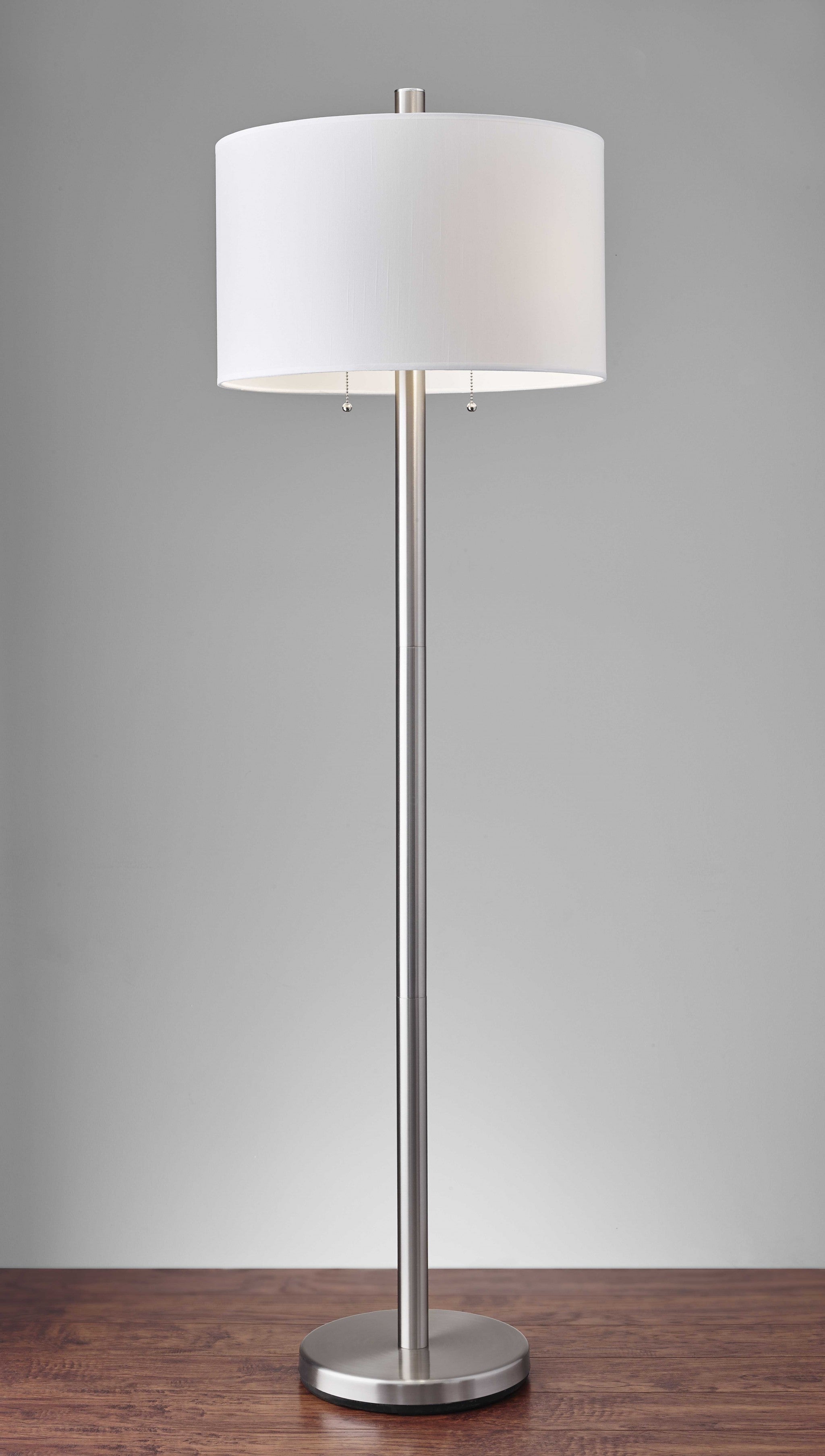 61 Two Light Traditional Shaped Floor Lamp With White Drum Shade