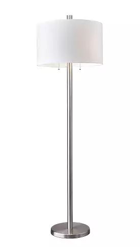 61 Two Light Traditional Shaped Floor Lamp With White Drum Shade