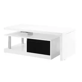 63 White Rectangular Coffee Table With Two Drawers And Shelf