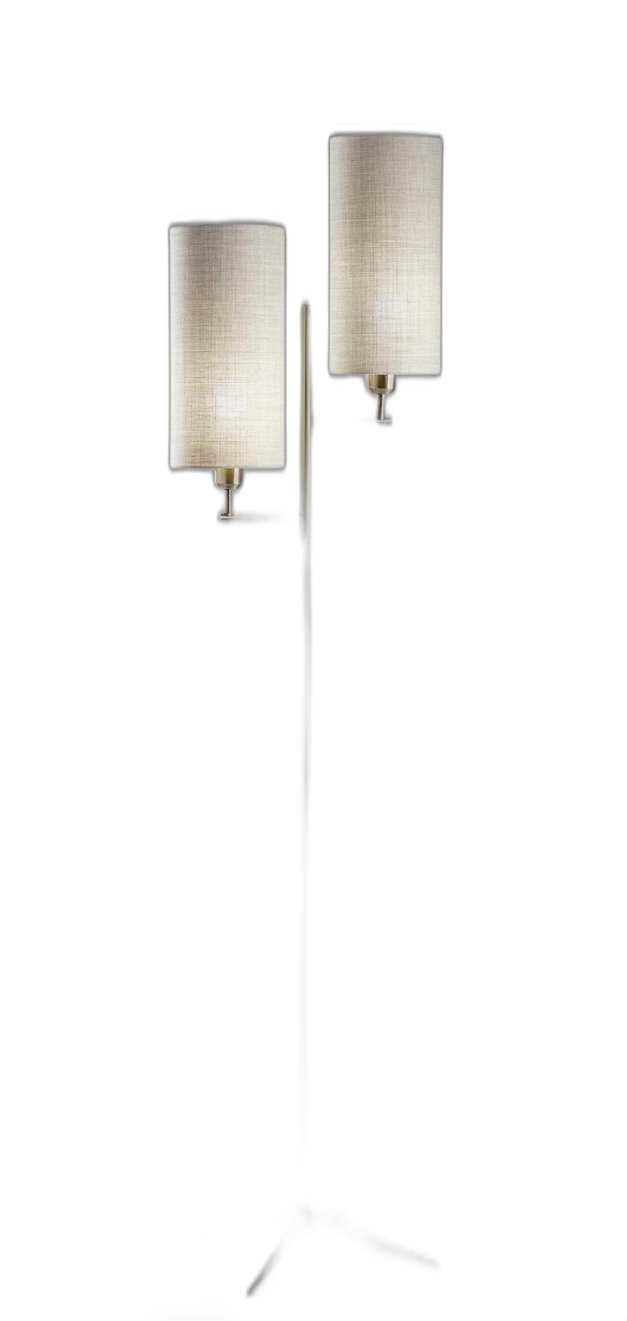 70 Brass Two Light Novelty Floor Lamp With White Drum Shade