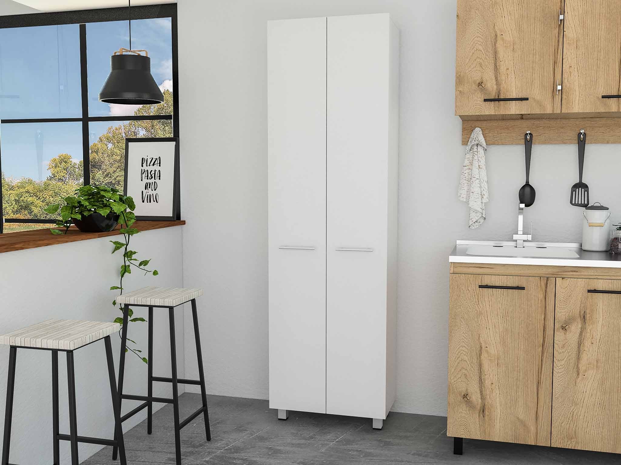 78 Modern White Pantry Cabinet with Two Full Size Doors