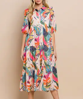 Abstract Print Button Up Dress - Multi