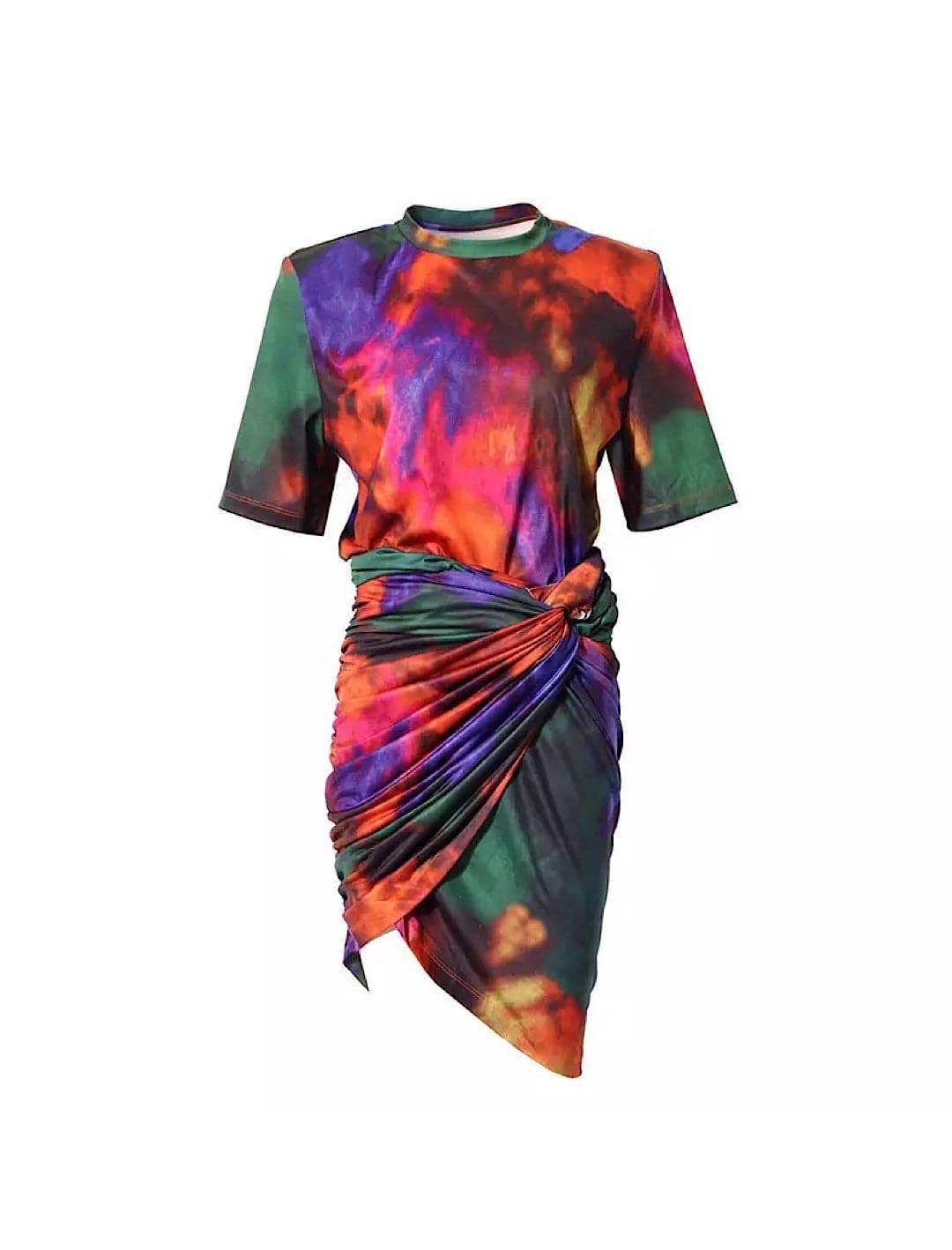 Abstract Printed Draped Bodycon Two Piece Set