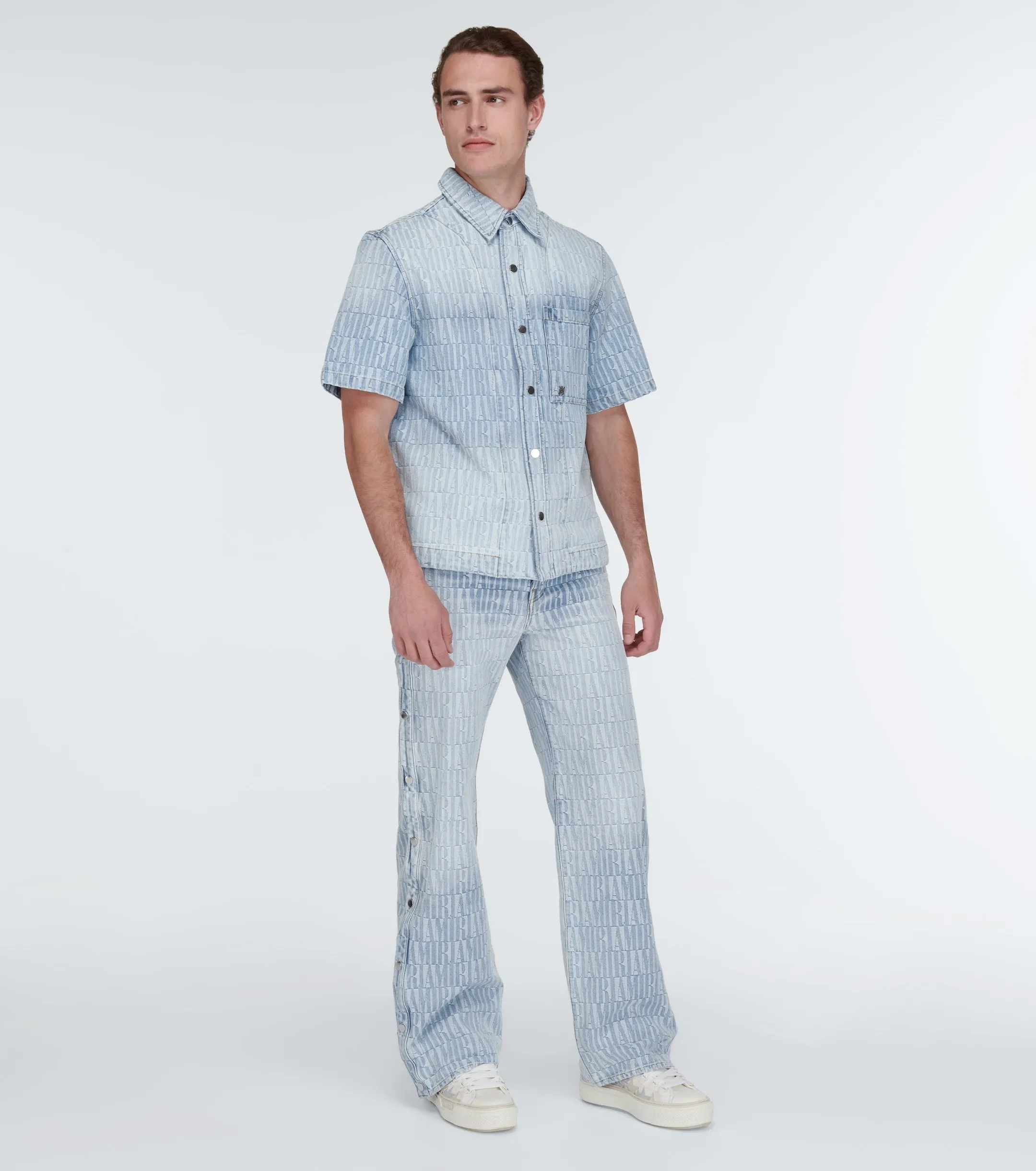 AMIRI  |Denim Street Style Cotton Short Sleeves Logo Shirts