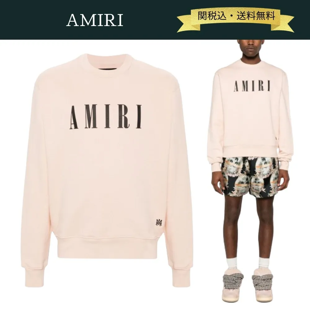 AMIRI  |Street Style Long Sleeves Plain Cotton Logo Sweatshirts