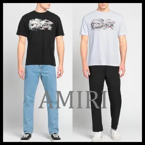 AMIRI  |Unisex Street Style Plain Cotton Short Sleeves Logo Shirts