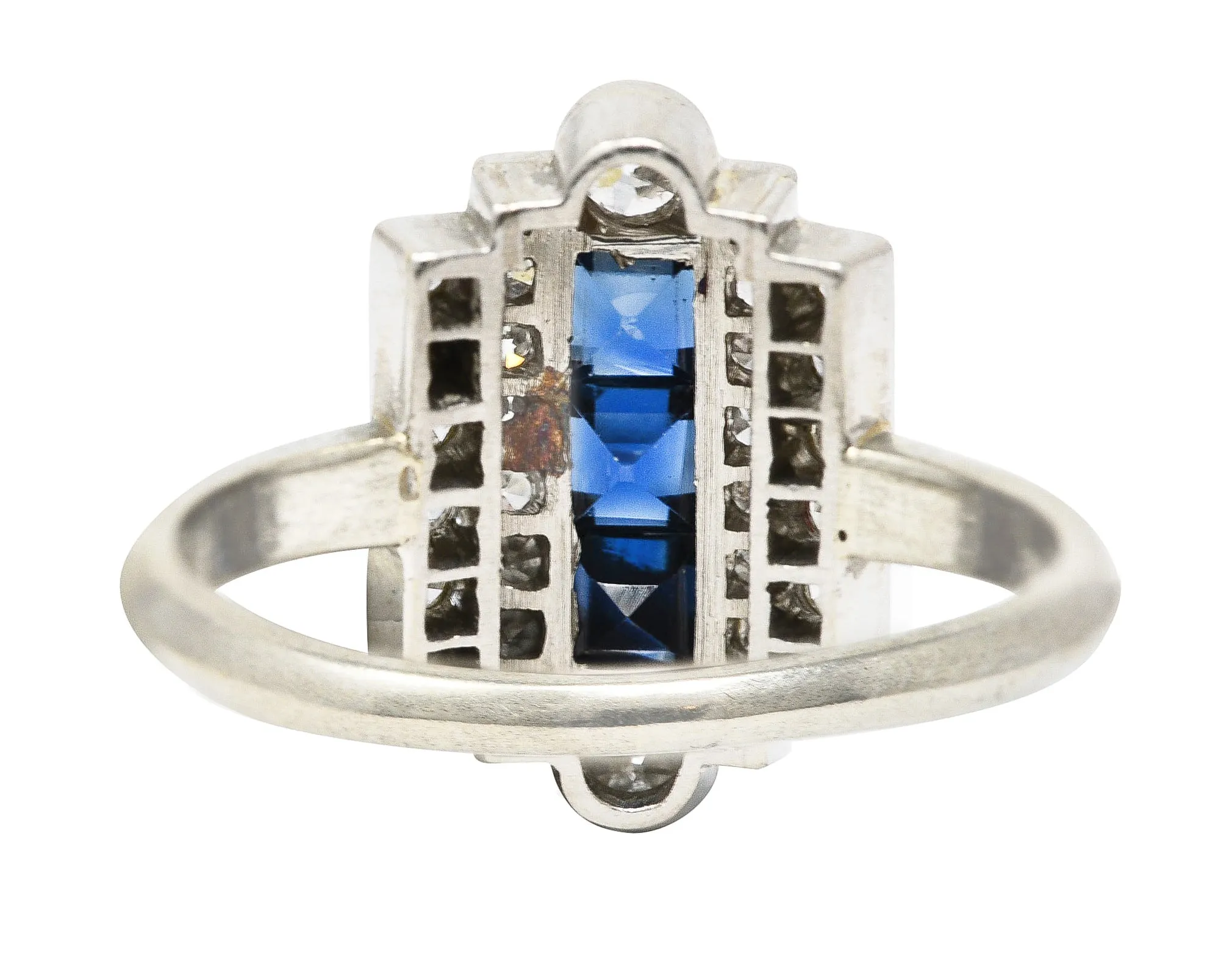 Art Deco 1.09 CTW Square Step Cut Sapphire Diamond 14 Karat White Gold Stepped Dinner Ring