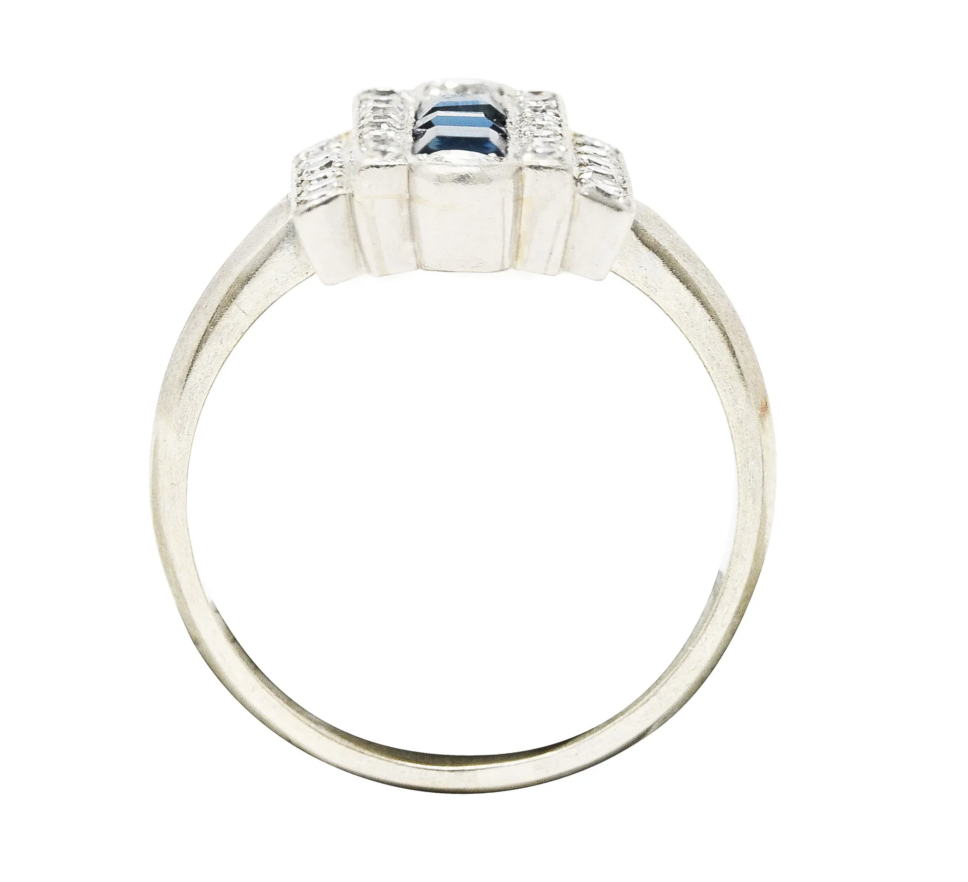 Art Deco 1.09 CTW Square Step Cut Sapphire Diamond 14 Karat White Gold Stepped Dinner Ring