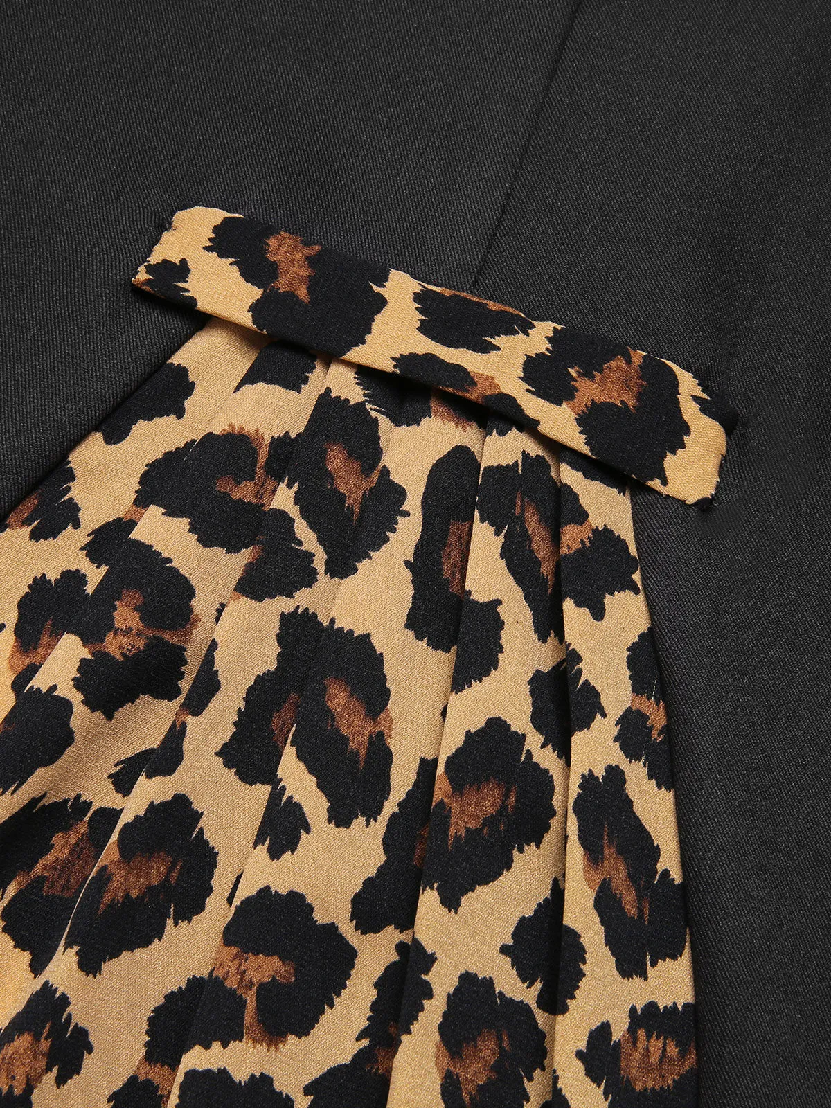 Black 1960s Raw Hem Leopard Asymmetric Wrap Dress