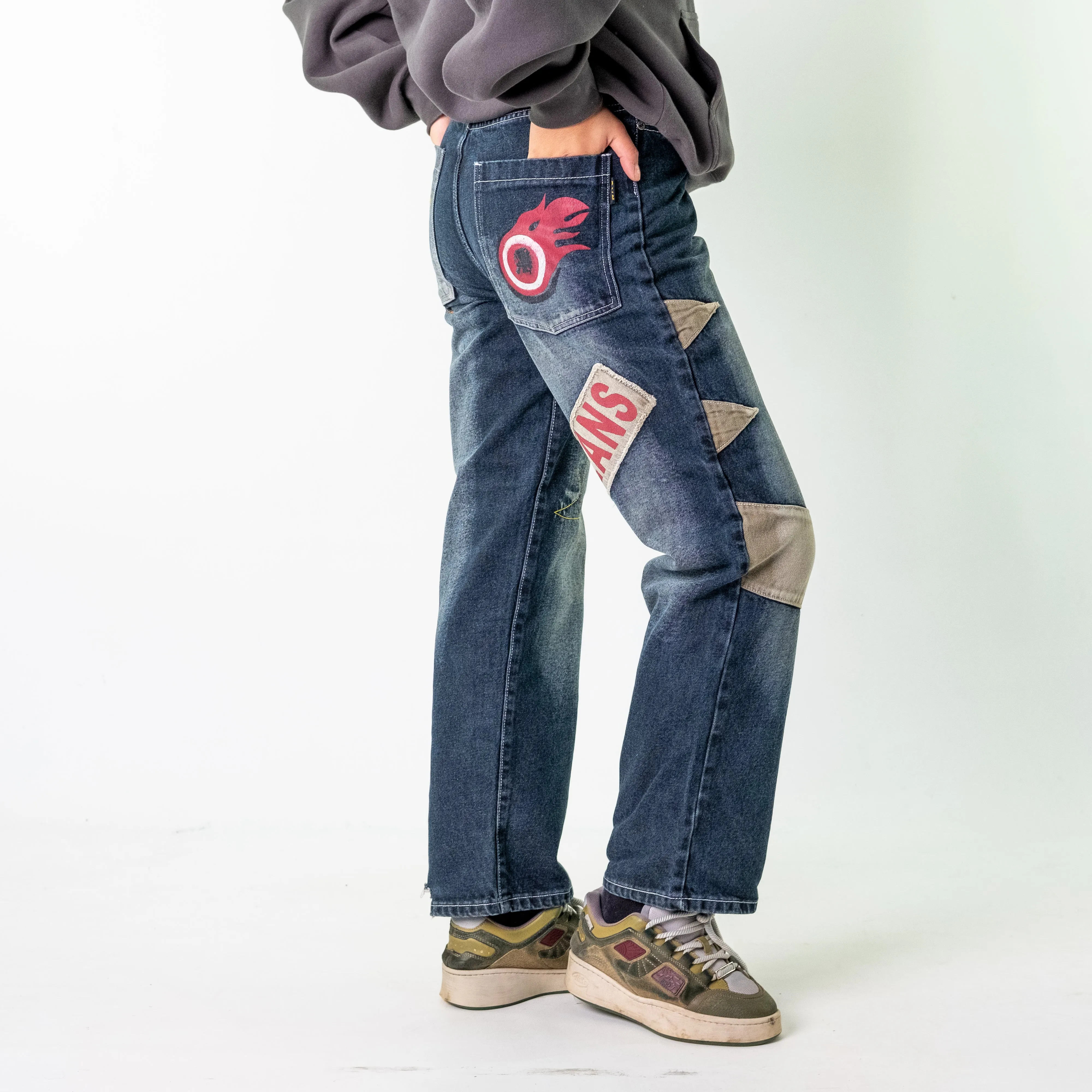 Blue Denim 90s Baggy Hip Hop  Cargo Skater Trousers Pants Jeans (26x30)