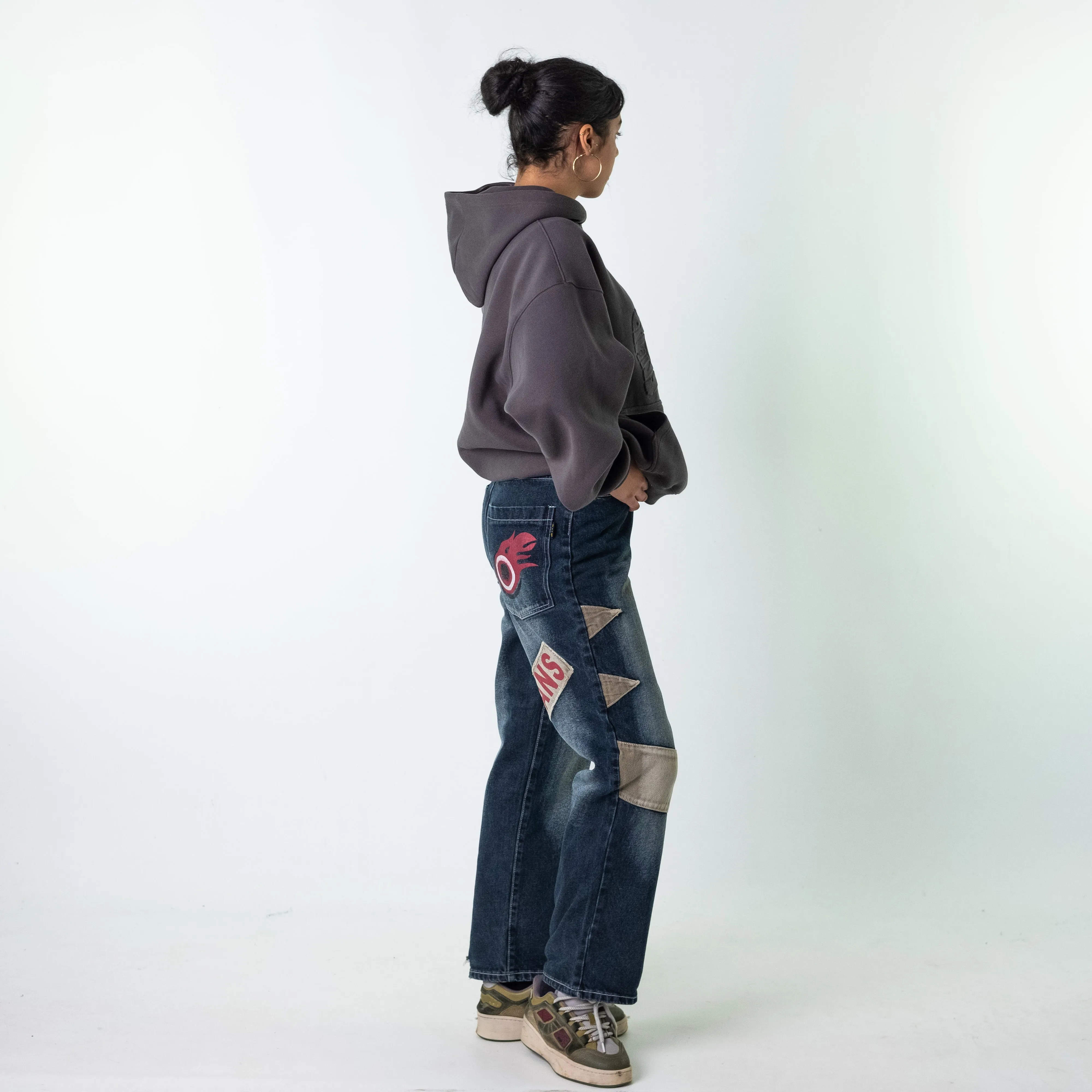 Blue Denim 90s Baggy Hip Hop  Cargo Skater Trousers Pants Jeans (26x30)