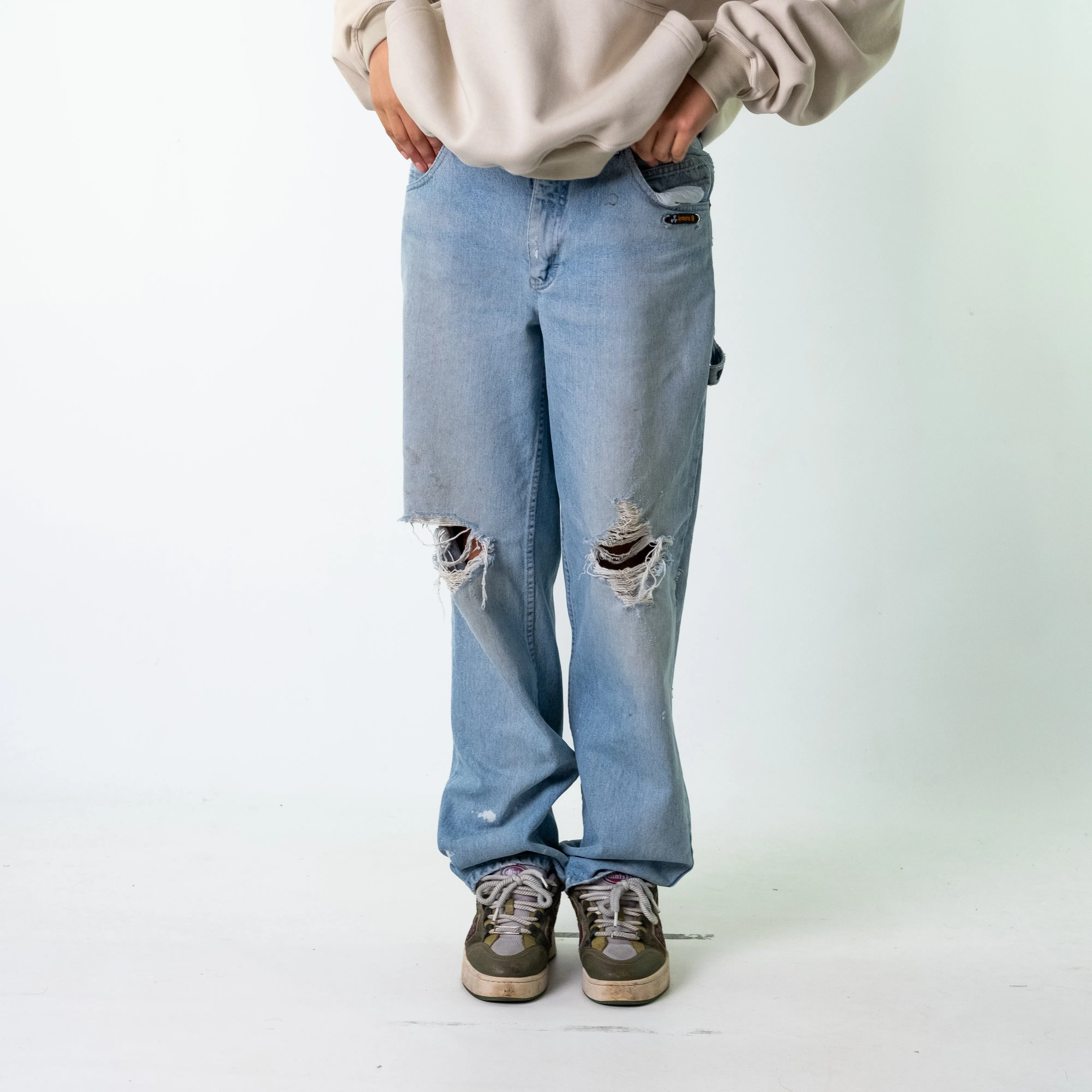 Blue Denim 90s Baggy Hip Hop Lemans Cargo Skater Trousers Pants Jeans (32x33)