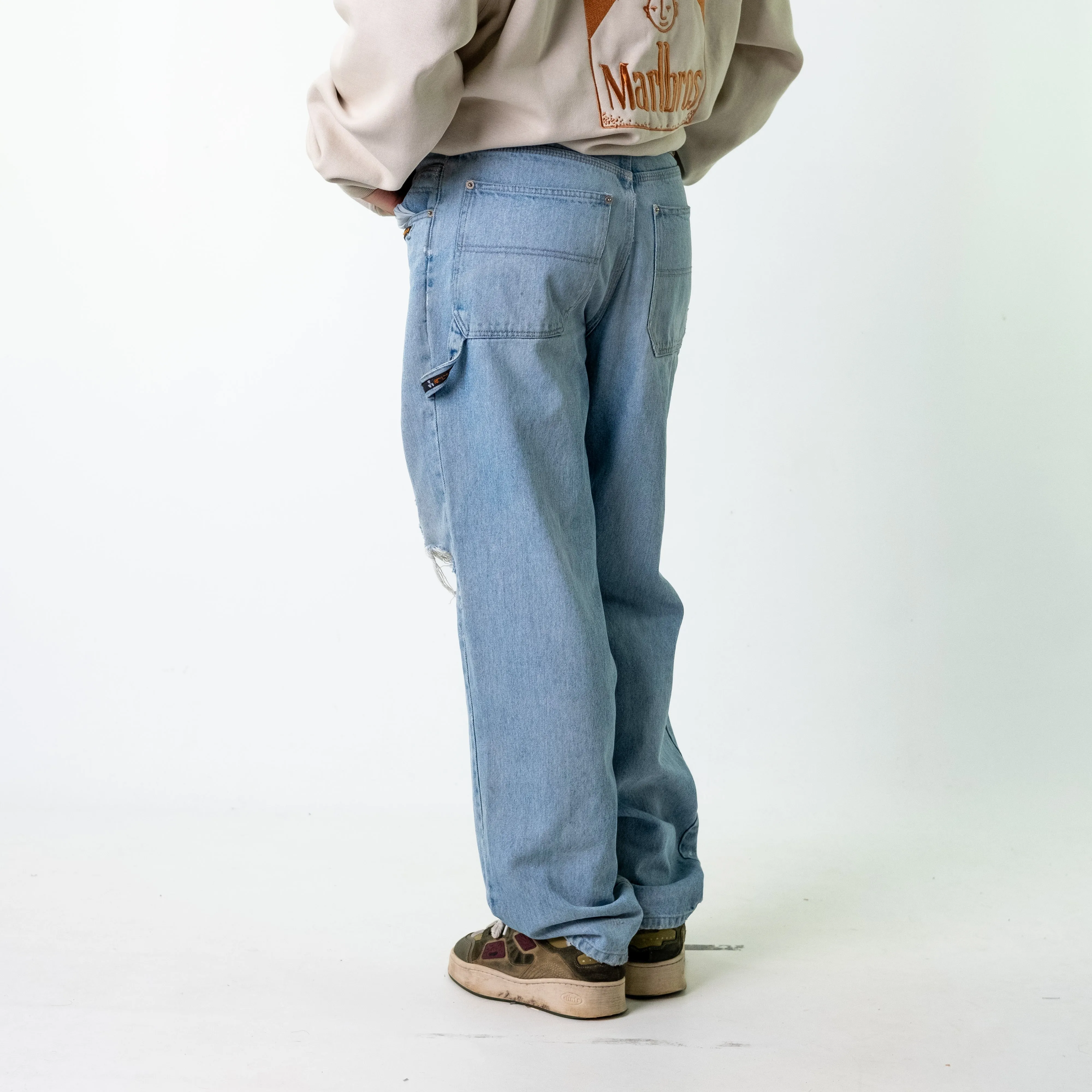 Blue Denim 90s Baggy Hip Hop Lemans Cargo Skater Trousers Pants Jeans (32x33)