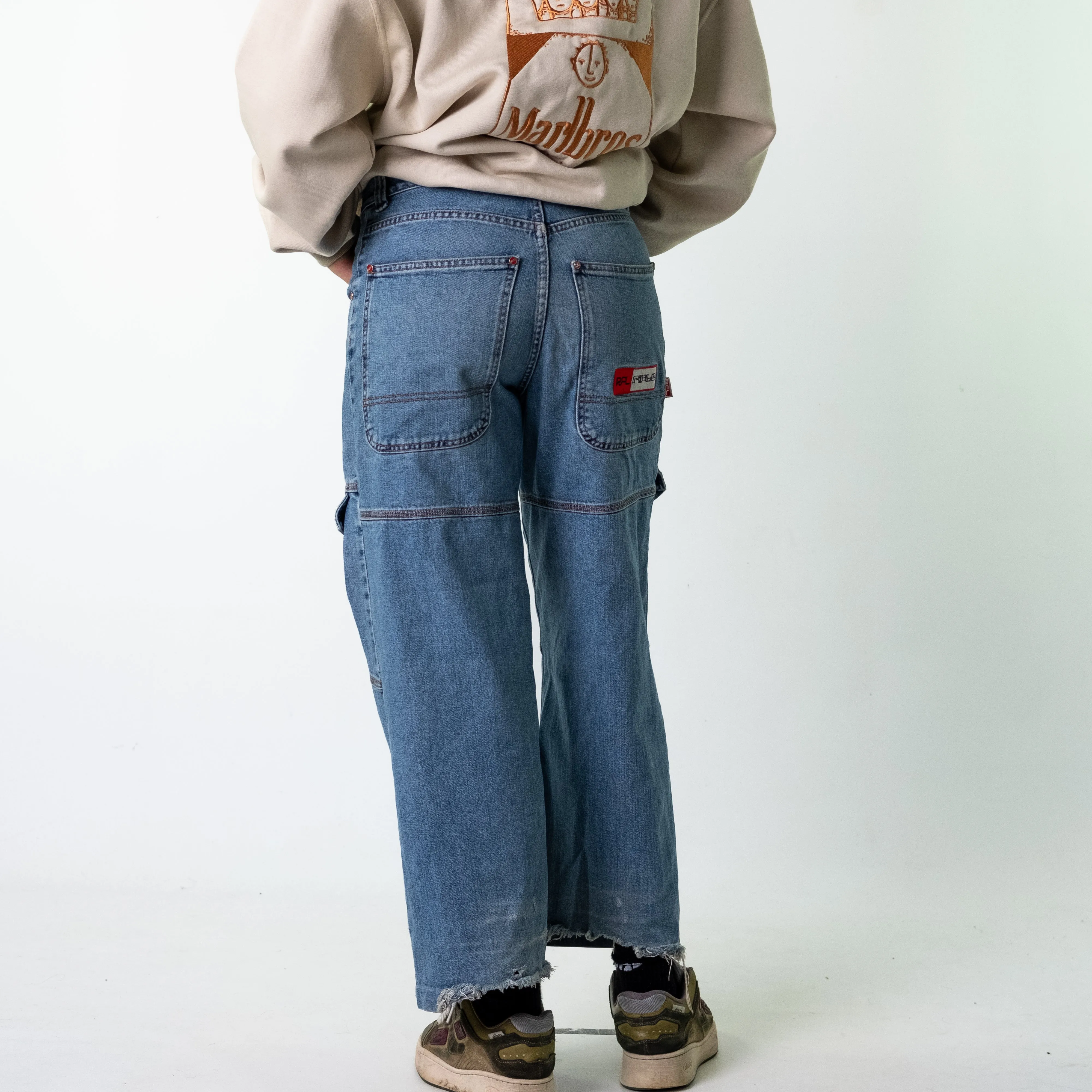 Blue Denim 90s Baggy Hip Hop Rifle Cargo Skater Trousers Pants Jeans (30x28)