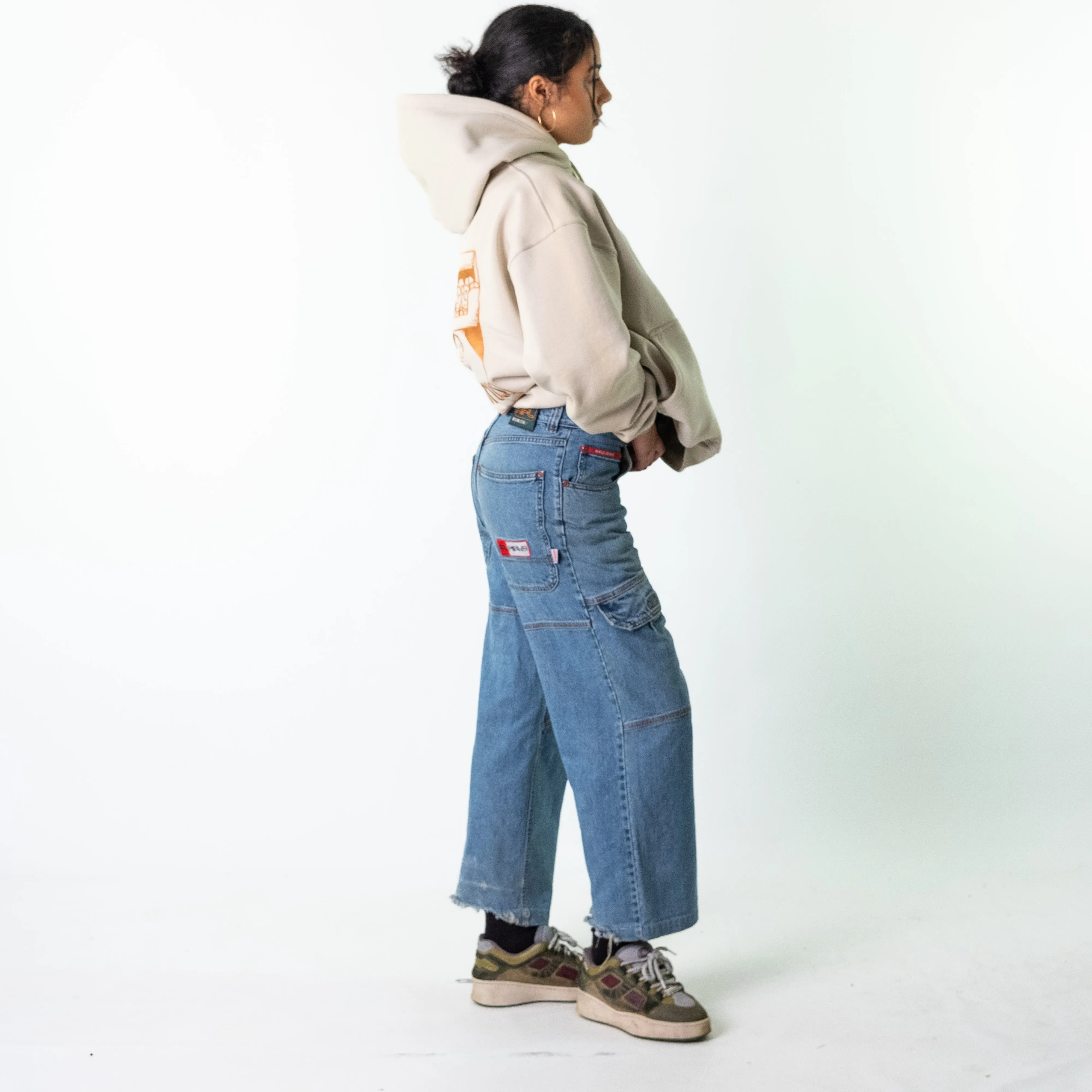 Blue Denim 90s Baggy Hip Hop Rifle Cargo Skater Trousers Pants Jeans (30x28)