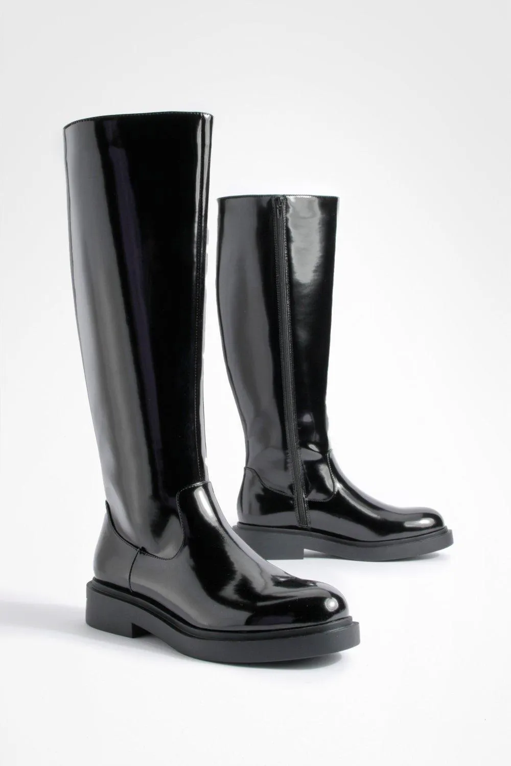 Box Pu Minimal Chunky Knee High Boots