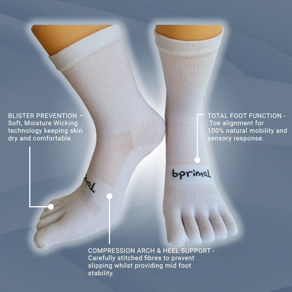 Bprimal Everyday Five-Toe Socks - Crew - Regular Weight - White