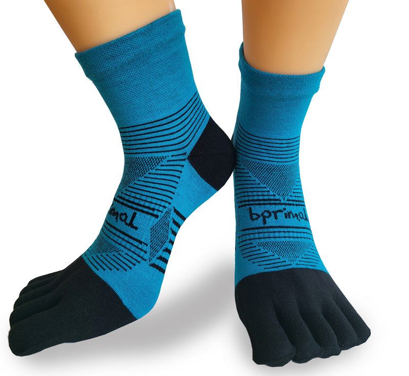 Bprimal Performance Five-Toe Socks - Regular Weight - Mini-Crew - Bondi Blue