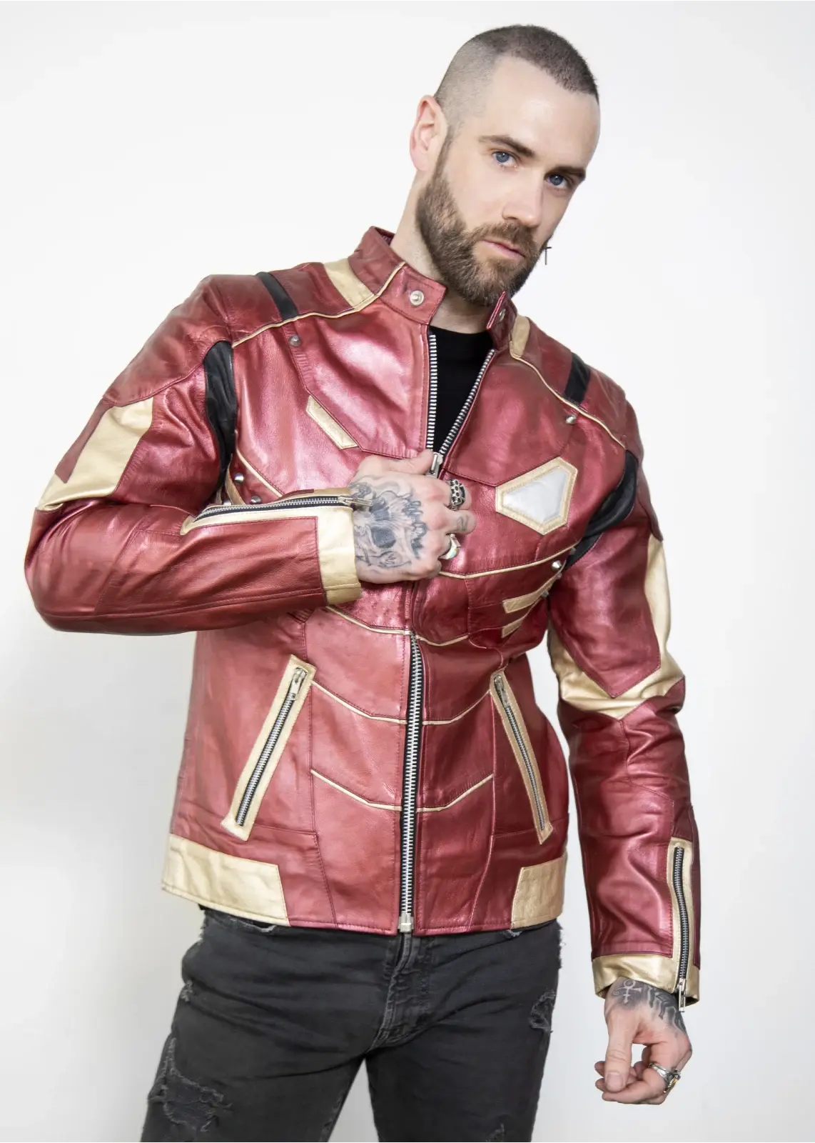 Buy Mens Iron Man Tony Stark Red & Gold Armor Leather Jacket