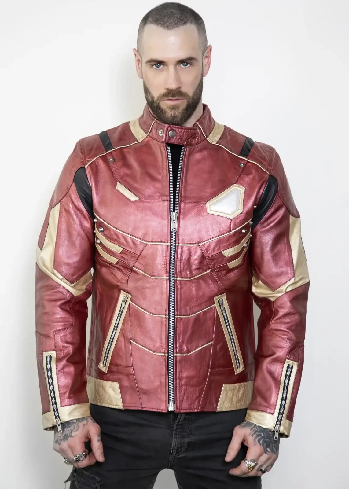 Buy Mens Iron Man Tony Stark Red & Gold Armor Leather Jacket