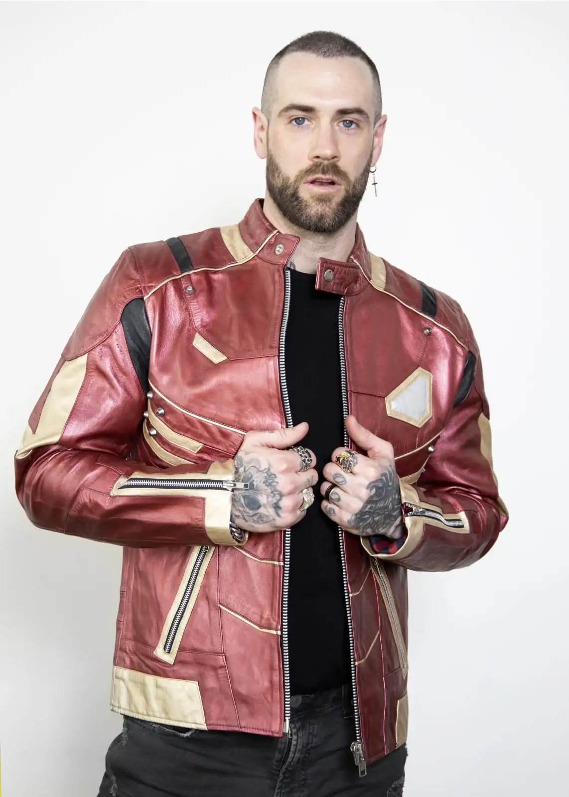 Buy Mens Iron Man Tony Stark Red & Gold Armor Leather Jacket