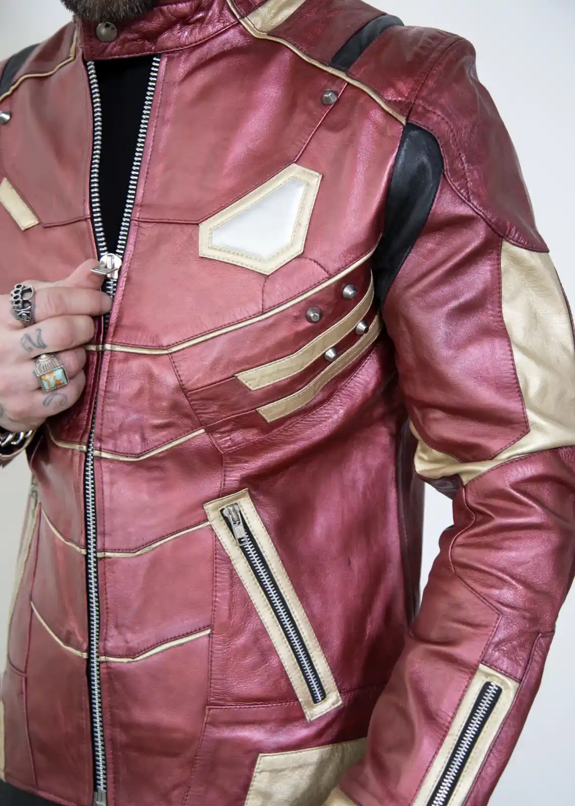 Buy Mens Iron Man Tony Stark Red & Gold Armor Leather Jacket