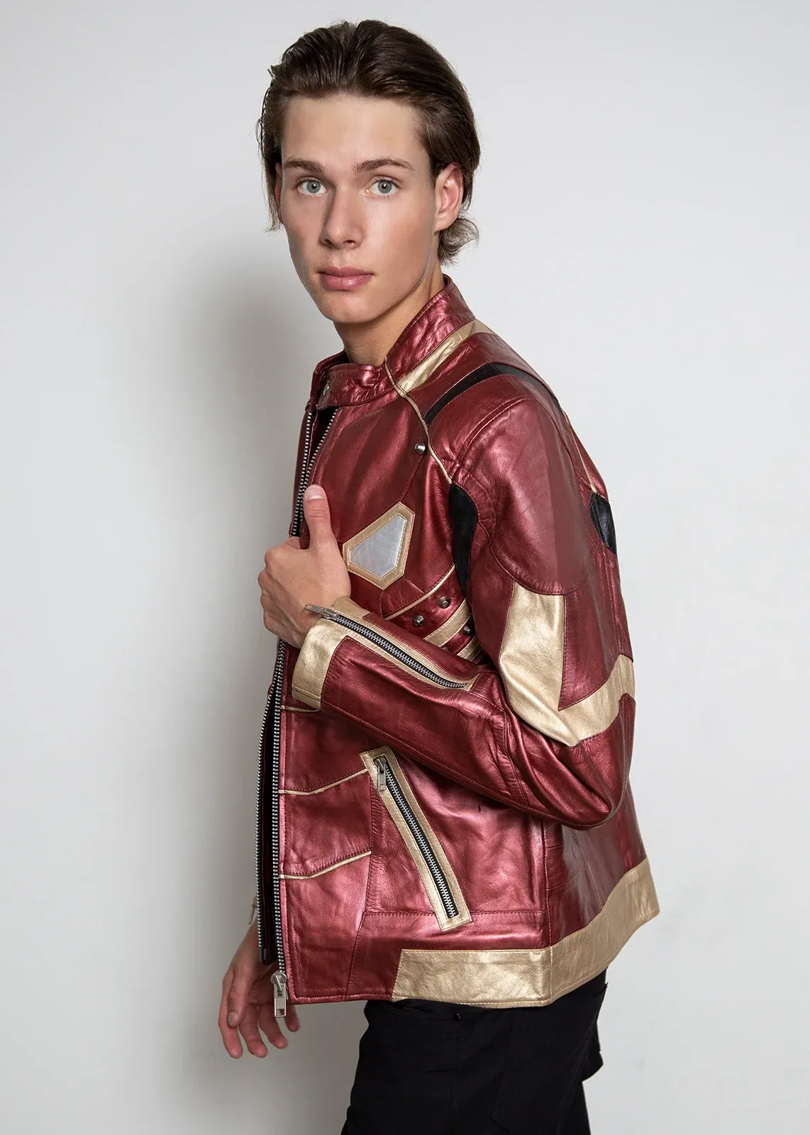 Buy Mens Iron Man Tony Stark Red & Gold Armor Leather Jacket