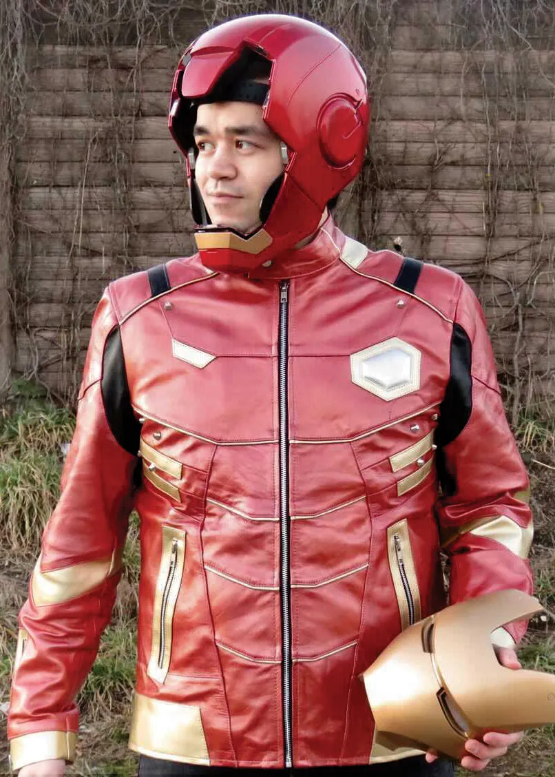 Buy Mens Iron Man Tony Stark Red & Gold Armor Leather Jacket