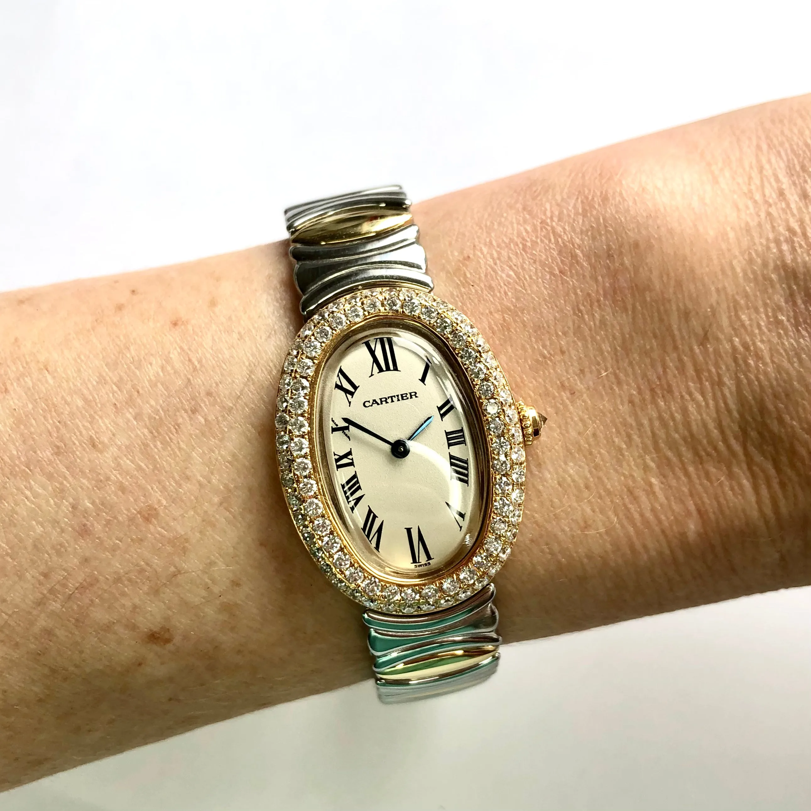 CARTIER BAIGNOIRE Quartz 23mm 2 Tone 1.7TCW Diamond Watch