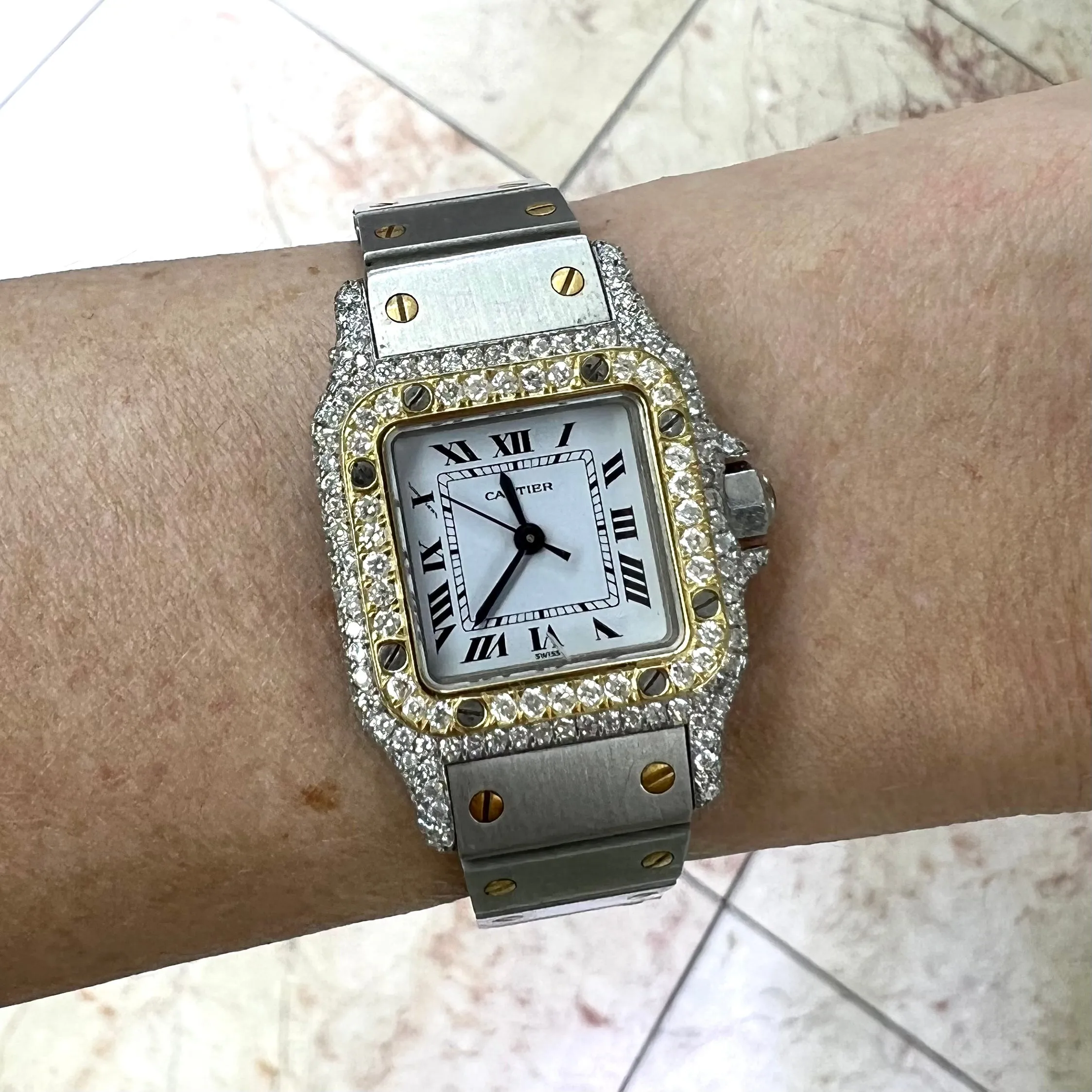 CARTIER SANTOS GALBEE 24mm Automatic 2 Tone 1.9TCW Diamond Watch