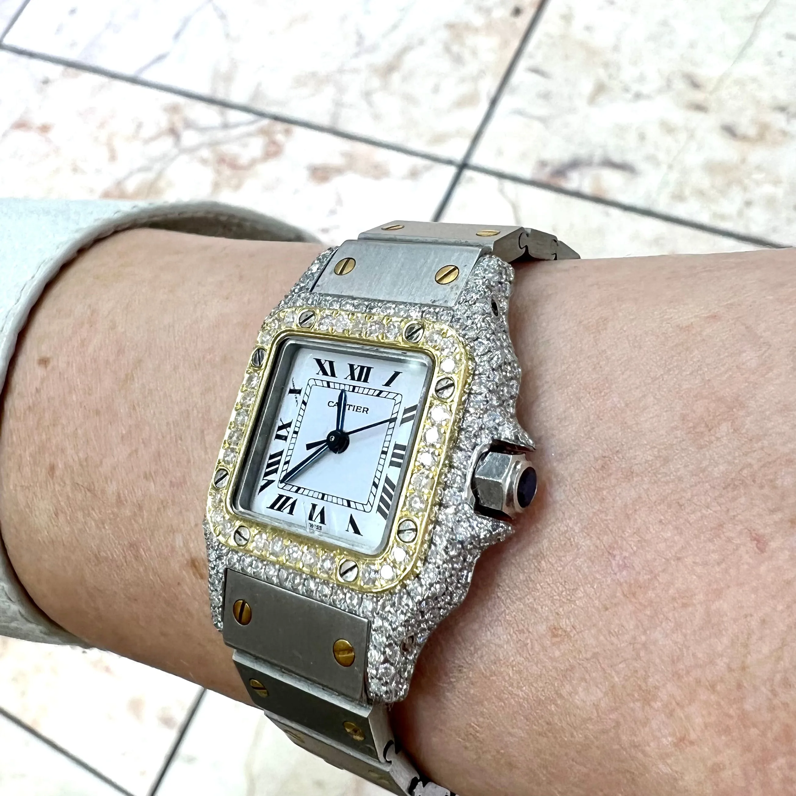 CARTIER SANTOS GALBEE 24mm Automatic 2 Tone 1.9TCW Diamond Watch