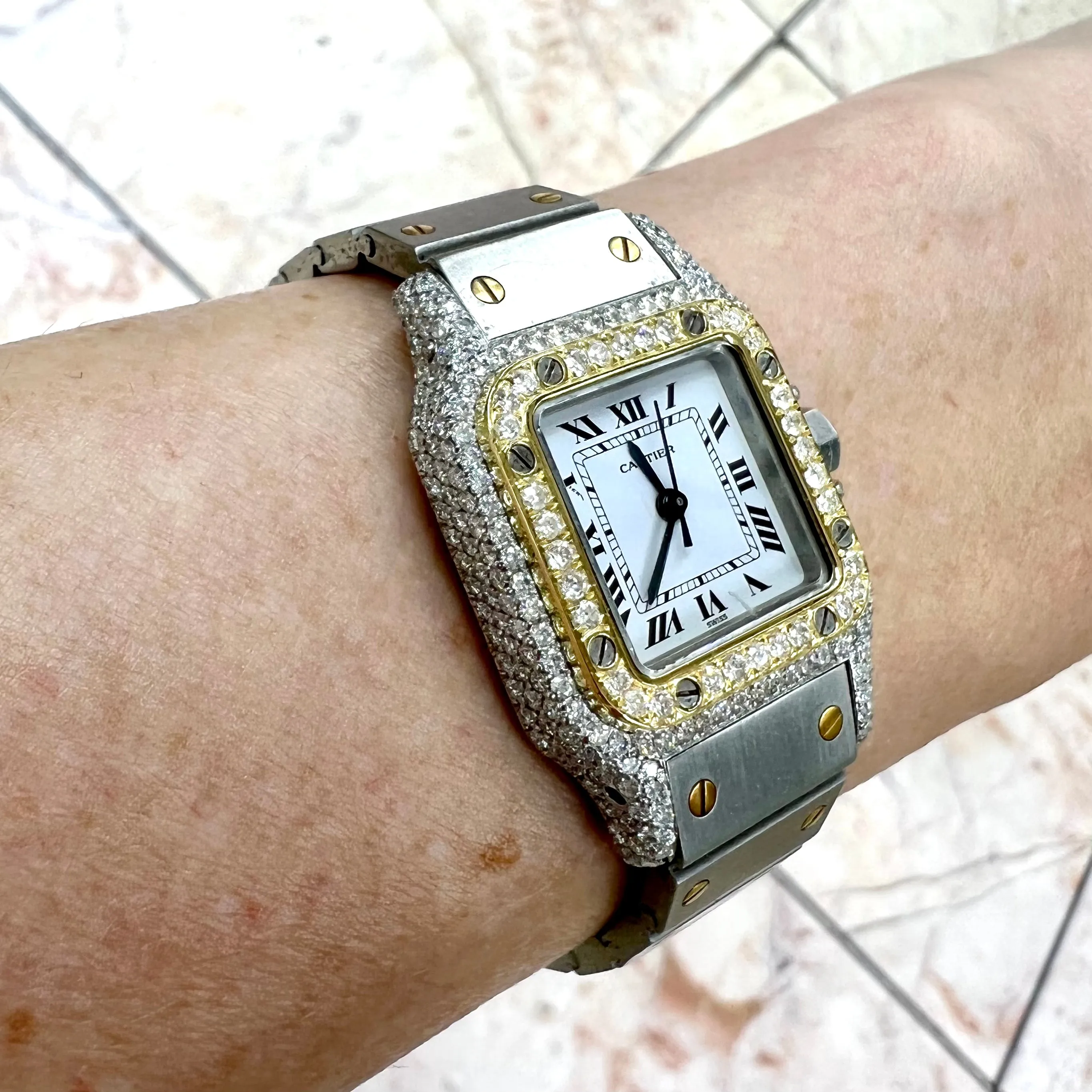 CARTIER SANTOS GALBEE 24mm Automatic 2 Tone 1.9TCW Diamond Watch